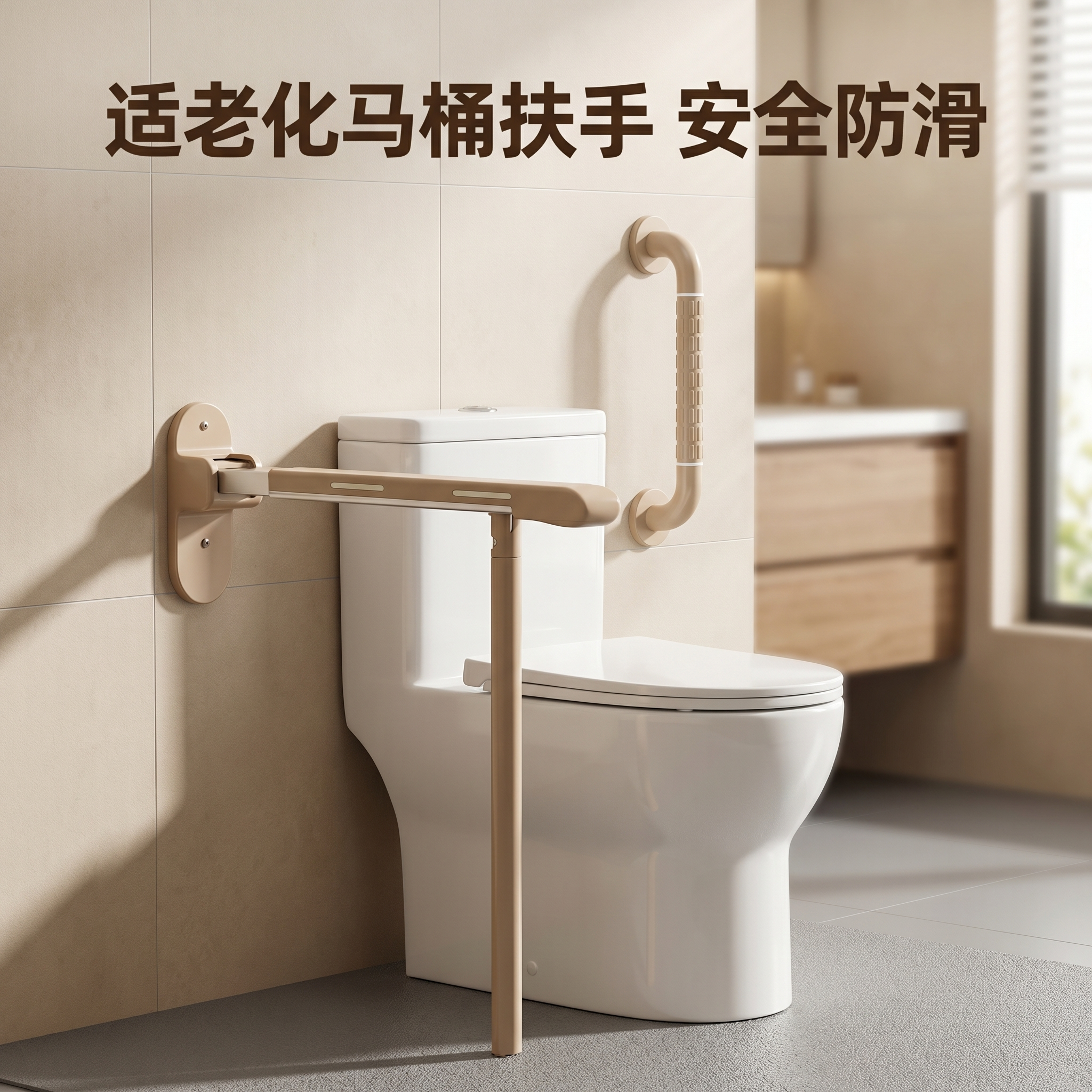 [主图 1] 浴室马桶安全扶手产品场景首图；[氛围风格] 温馨… - 图片创意预览