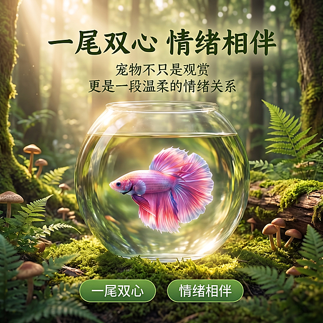 将图二调整为和图一相同的光影风格，增加更真实的丁达尔阳光效果，让整体质感和光影明暗匹配图一，保留所有文字内容、构图结构和斗鱼不变