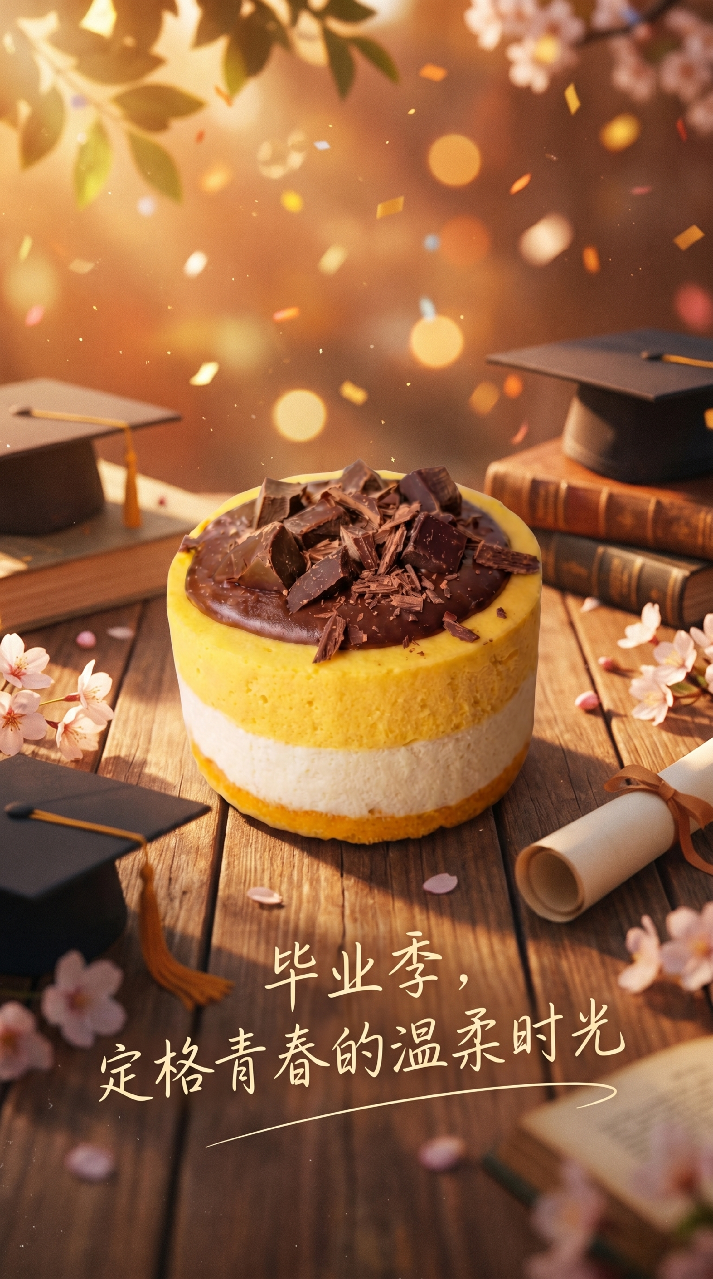 毕业季青春氛围海报，包含图中的三寸半杨枝甘迷你蛋糕，体现定格青… - 图片创意预览