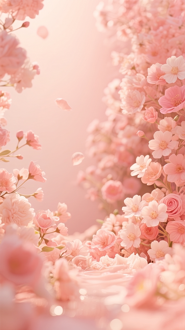 将图片主色调调整为浅桃红色，降低红色深度，色调更柔和，保留原图花卉构图，保持清晰度且无水印