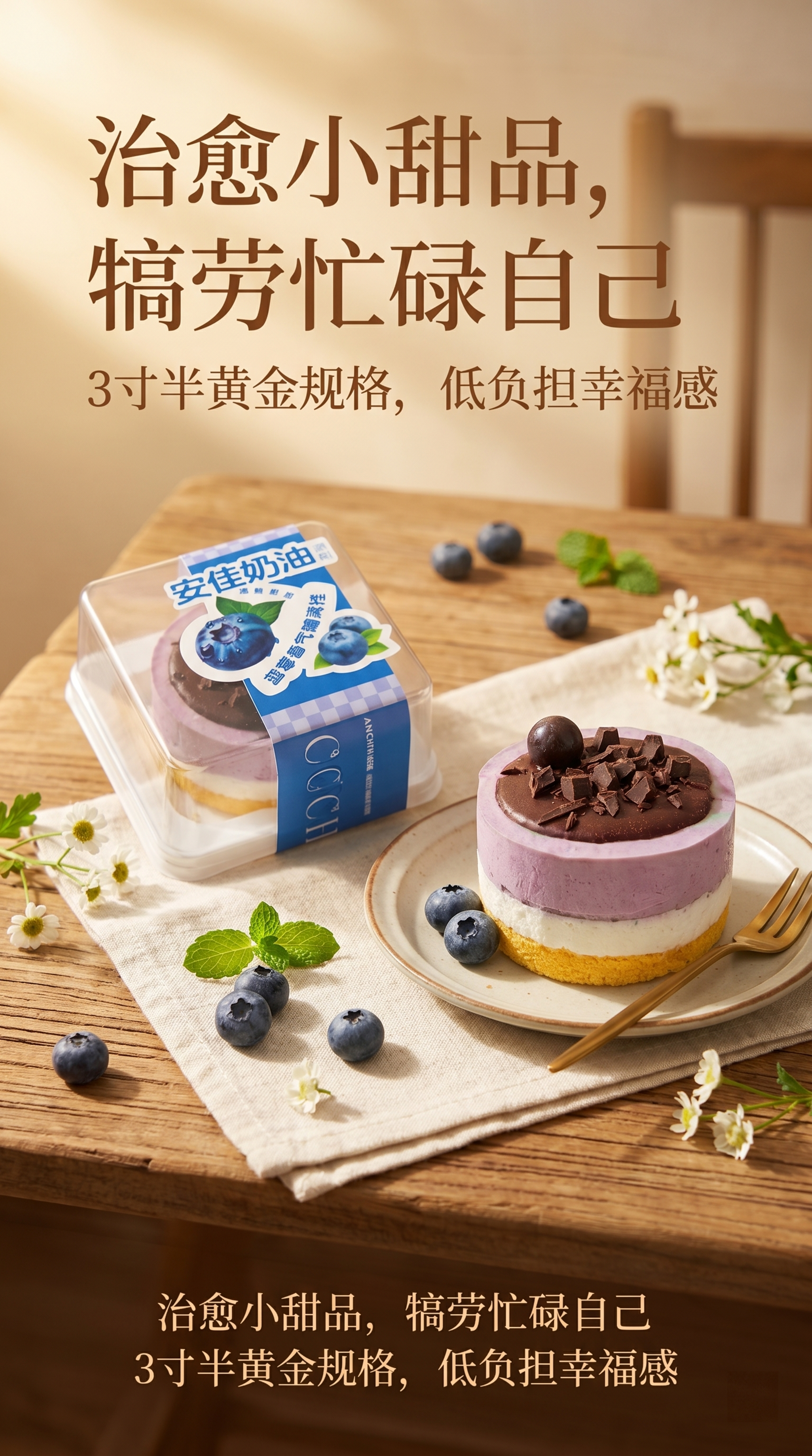 设计一张甜品宣传海报，主题是治愈小甜品，犒劳忙碌自己，3寸半黄… - 图片创意预览