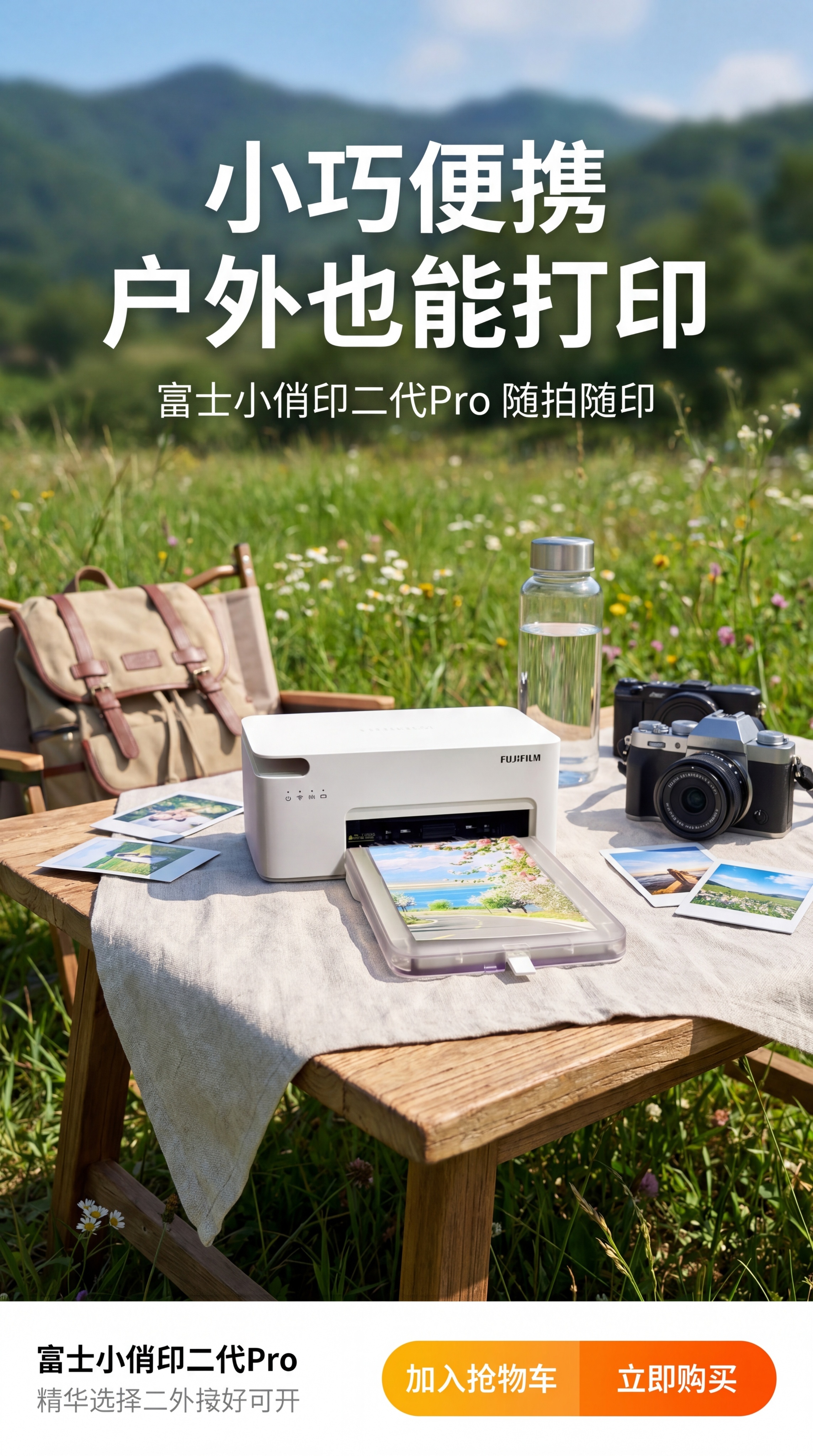 淘宝商品详情页，展示富士小俏印二代Pro照片打印机"小巧便携户… - 图片创意预览