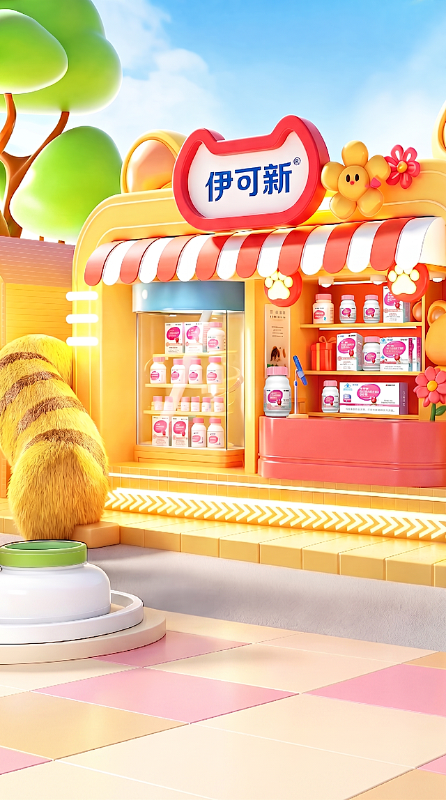 移除图片前台地面上的一大盒产品，保持原有场景风格和其他元素不变，让地面自然过渡，保持整体3D卡通可爱风格和色彩