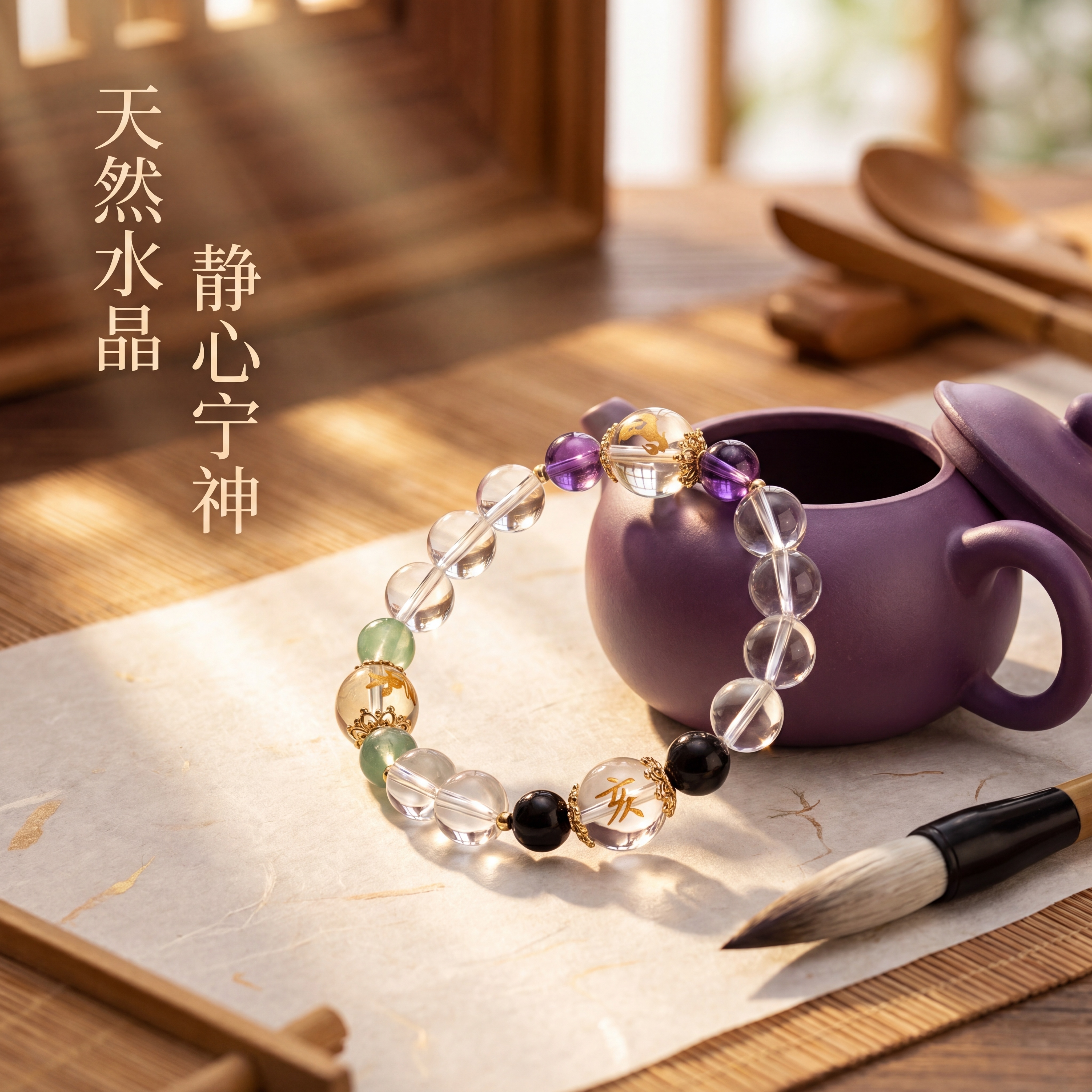 [主图 4] 天然白水晶多宝手串场景氛围感展示；[氛围风格]新… - 图片创意预览