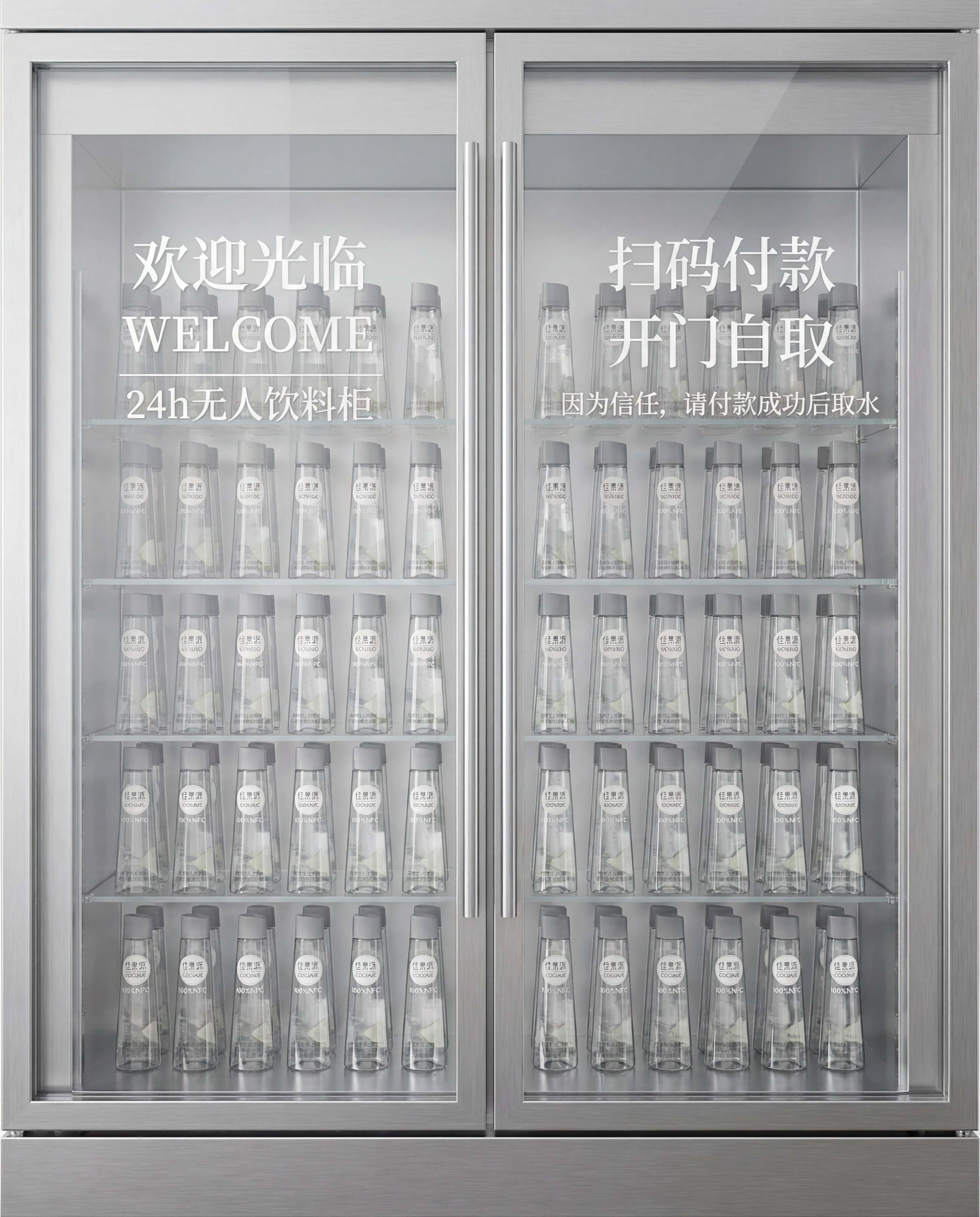 重新设计自助售卖椰子水冰柜的双开门正面门体广告，要求提升高级感… - 图片创意预览