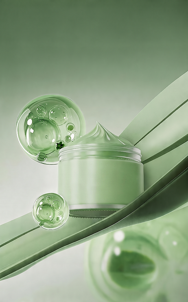 去除产品罐身上的所有文字，保持整体画面风格、色调和其他元素不变，保留原有的牛油果泥膏产品形态和绿色清新氛围
