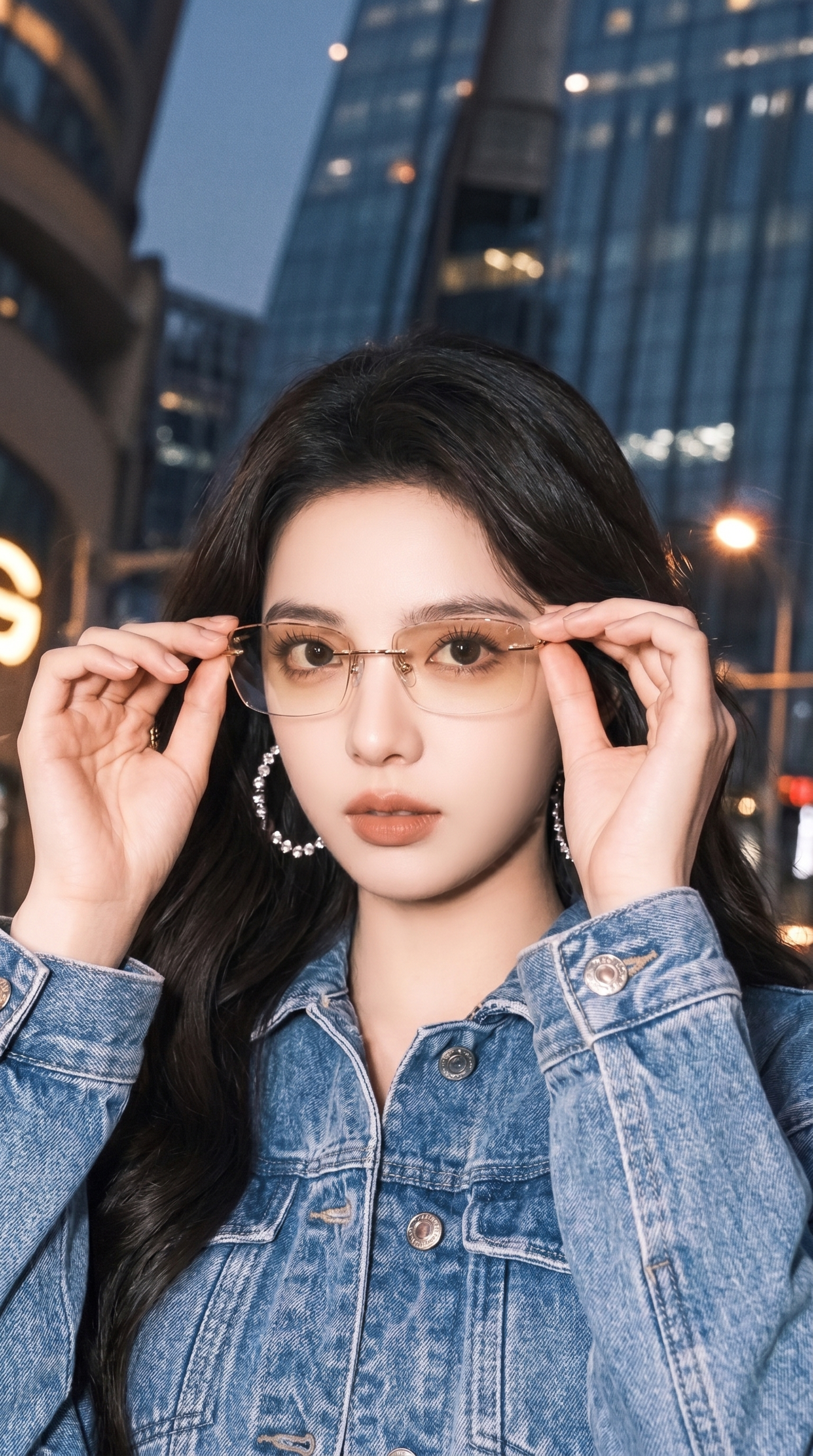 生成女主脸部特写，女主做出正准备将无框眼镜往脸上佩戴的动作，女… - 图片创意预览