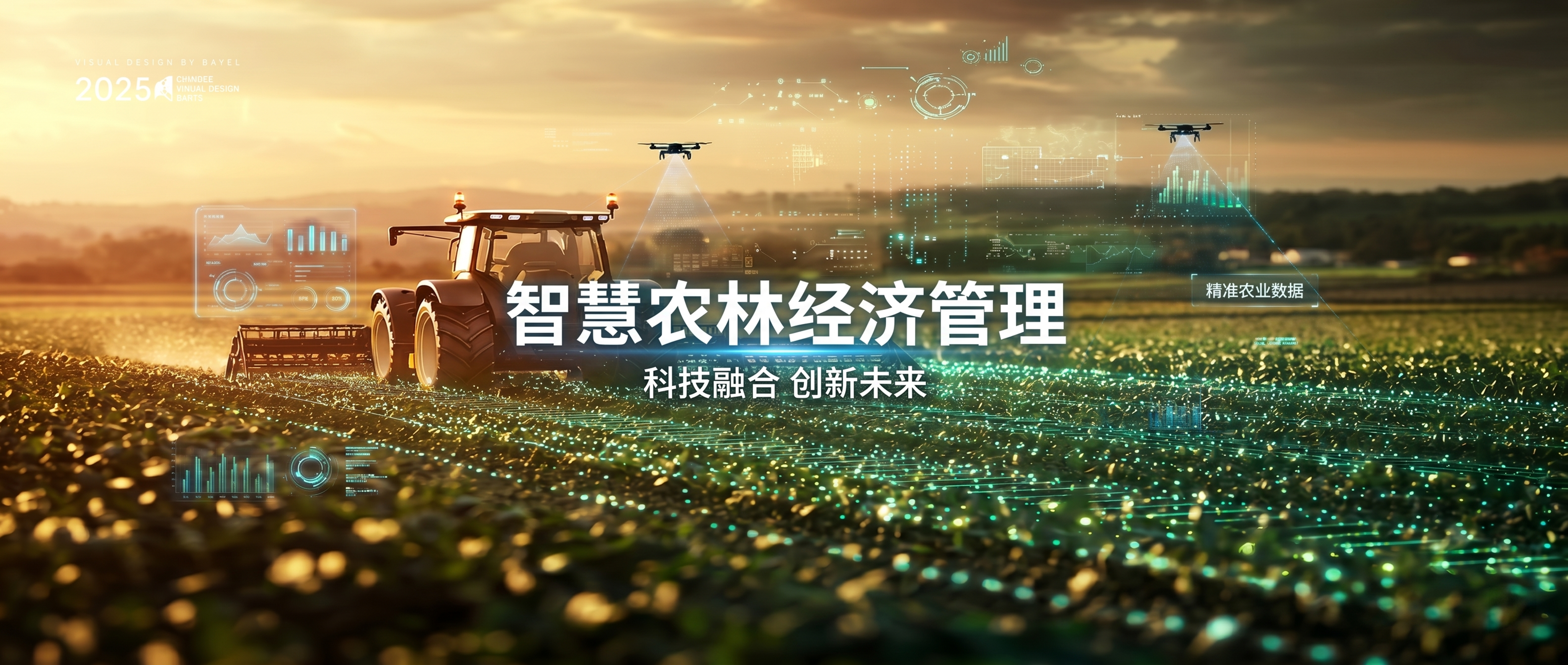 生成农林经济管理主题背景图，参考原图风格，包含现代农业机械拖拉… - 图片创意预览