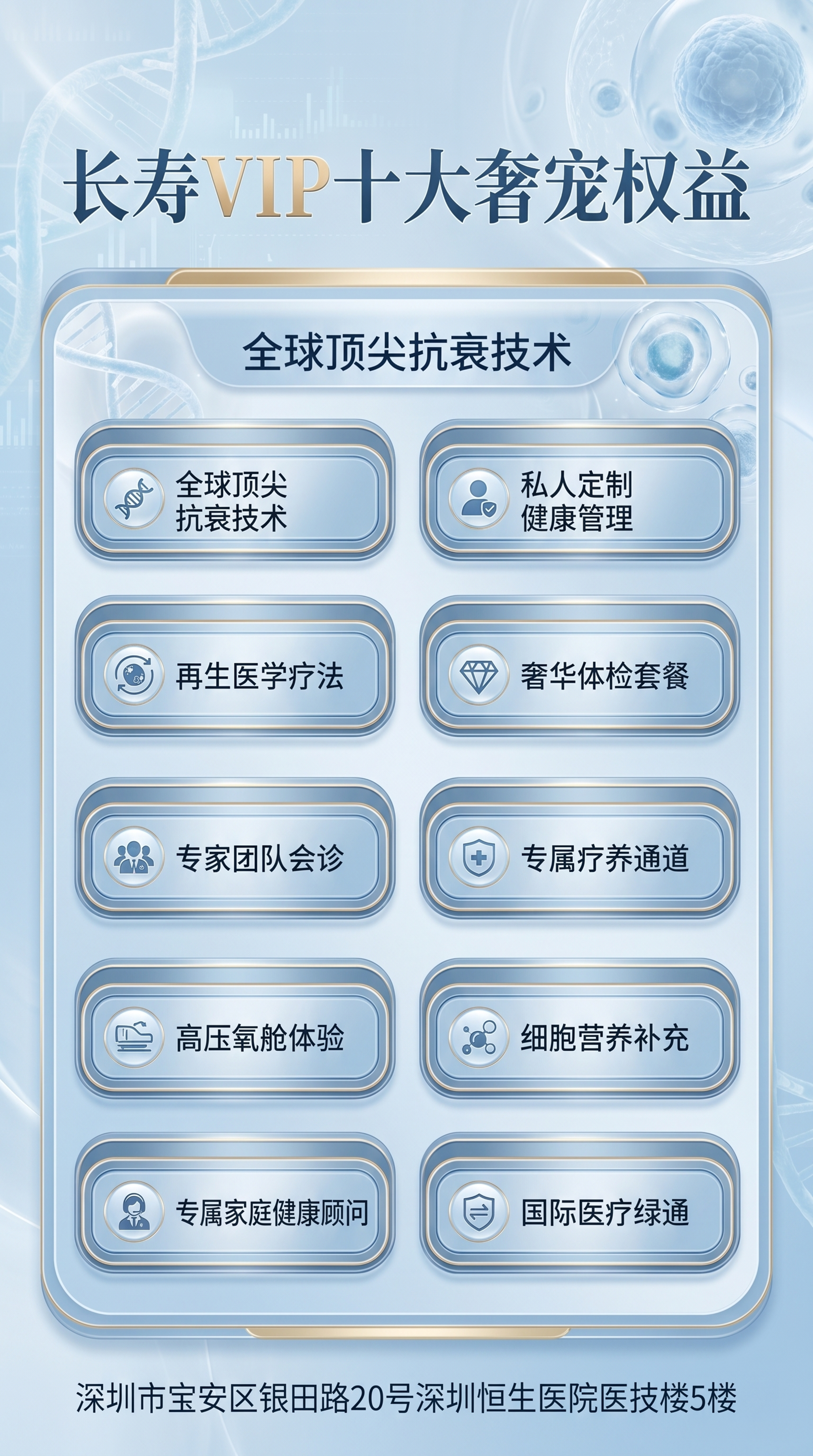 竖版9:16浅科技蓝高端医疗权益详情海报，保持和首张海报统一的… - 图片创意预览