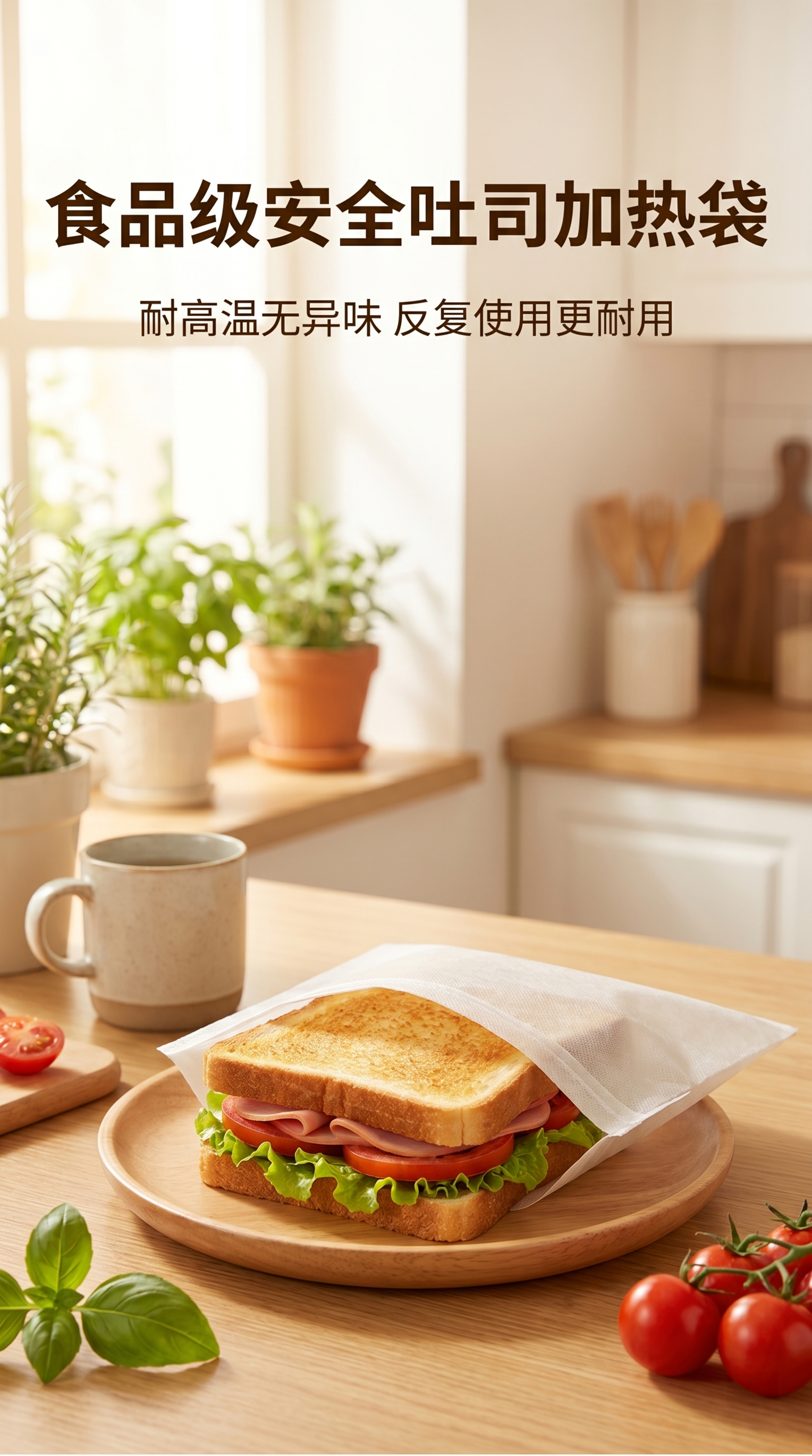 电商详情页首屏海报，四氟涂层玻纤布吐司袋，展示产品装着三明治，… - 图片创意预览
