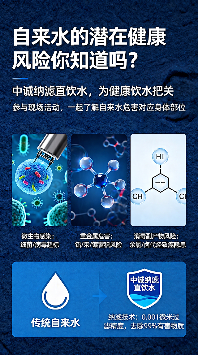 基于原海报修改，在原主标题下方新增一行活动引导文字："参与现场活动，一起了解自来水危害对应身体部位"，保留原海报其他全部内容和排版不变，原海报https://gd-ai-fts.dancf.com/36260242464819326/transfer/76483f3ede9543ea806af280634d2de61016476.jpeg