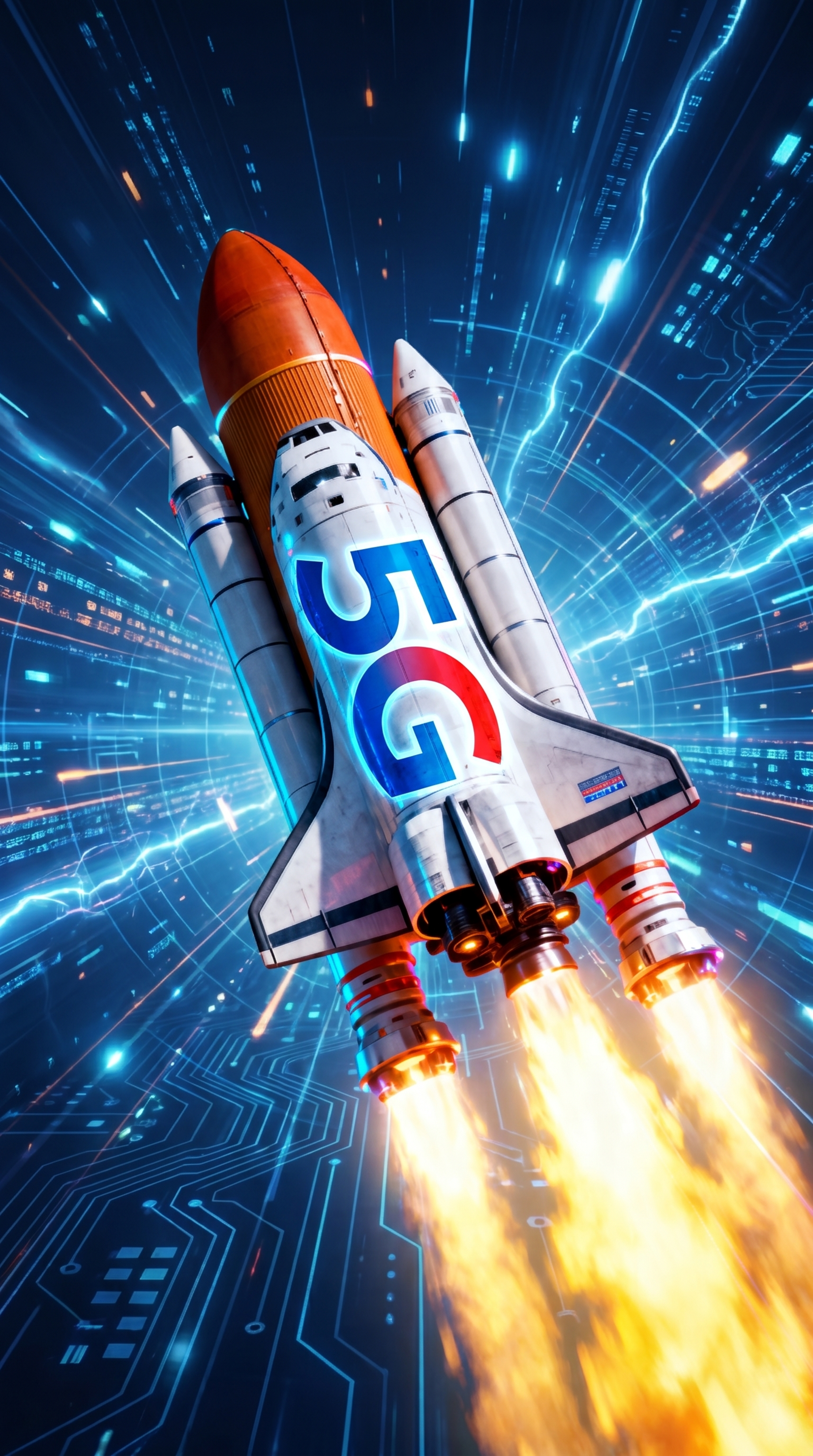 修改图片，让5G的logo更大更显眼，将5G标志与火箭机身更好… - 图片创意预览