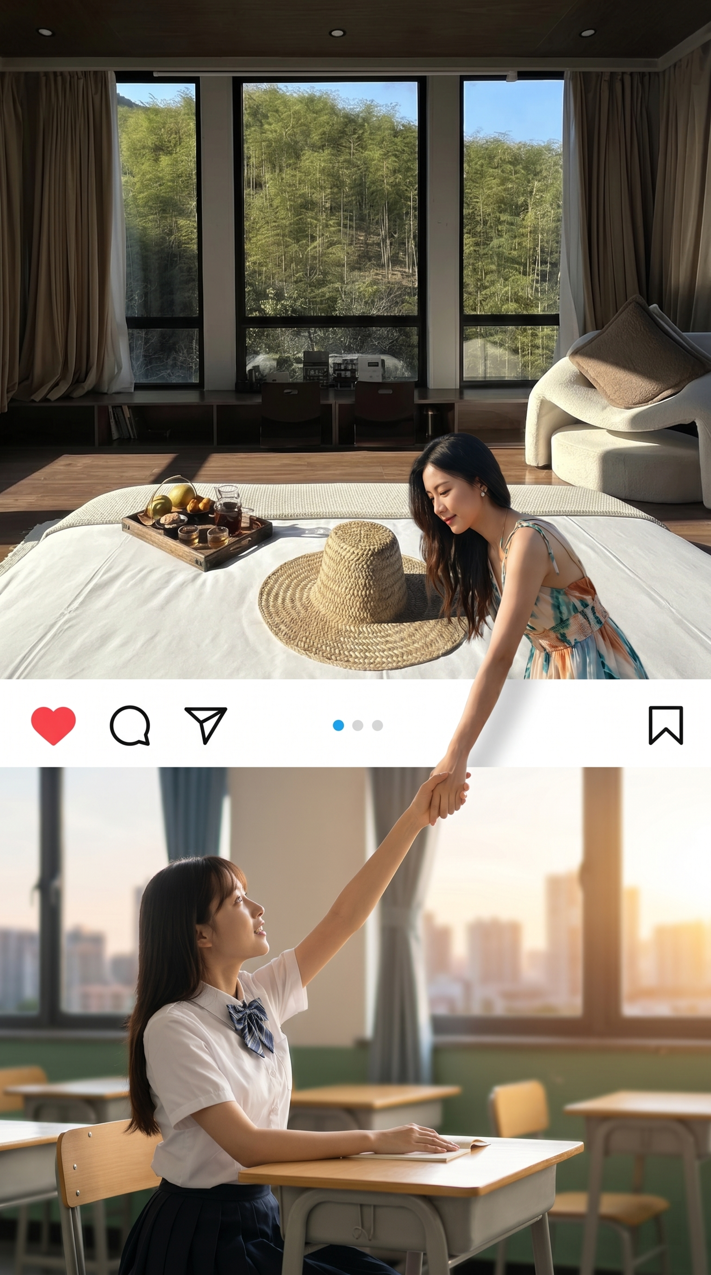 三段式结构叙事海报，写实商业广告风；画面上半部分（占比50%）… - 图片创意预览