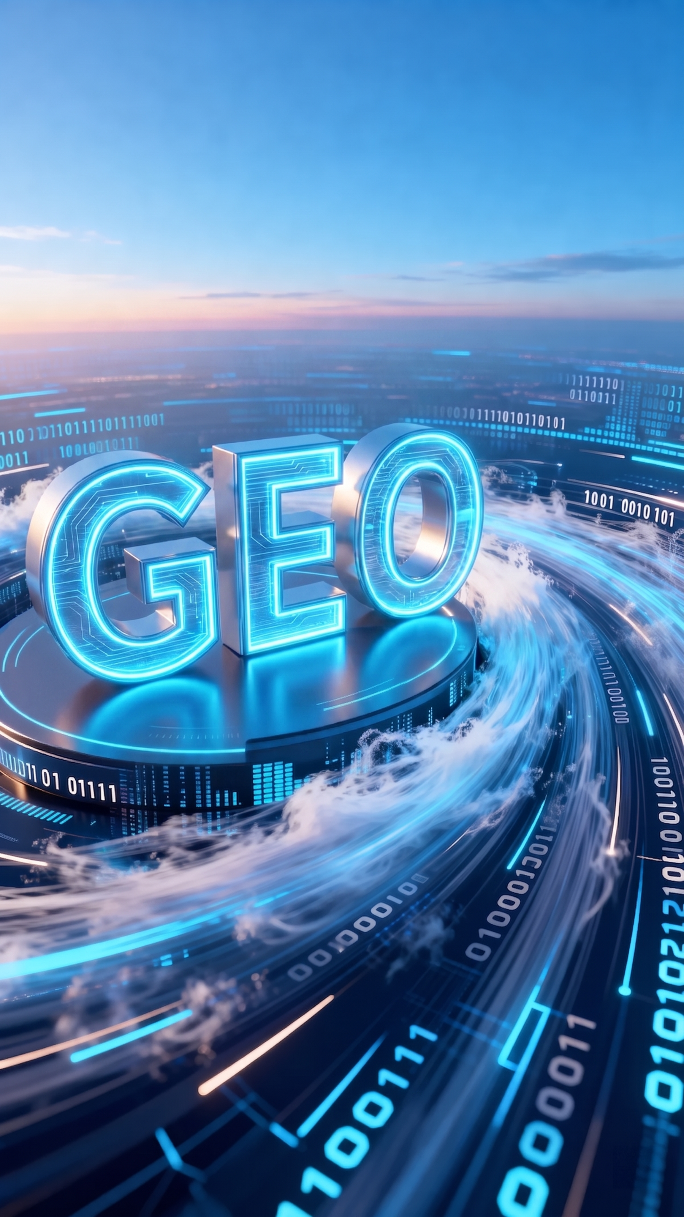 将图片中的文字AI修改为GEO，保持原图的赛博科技风格，蓝色霓… - 图片创意预览