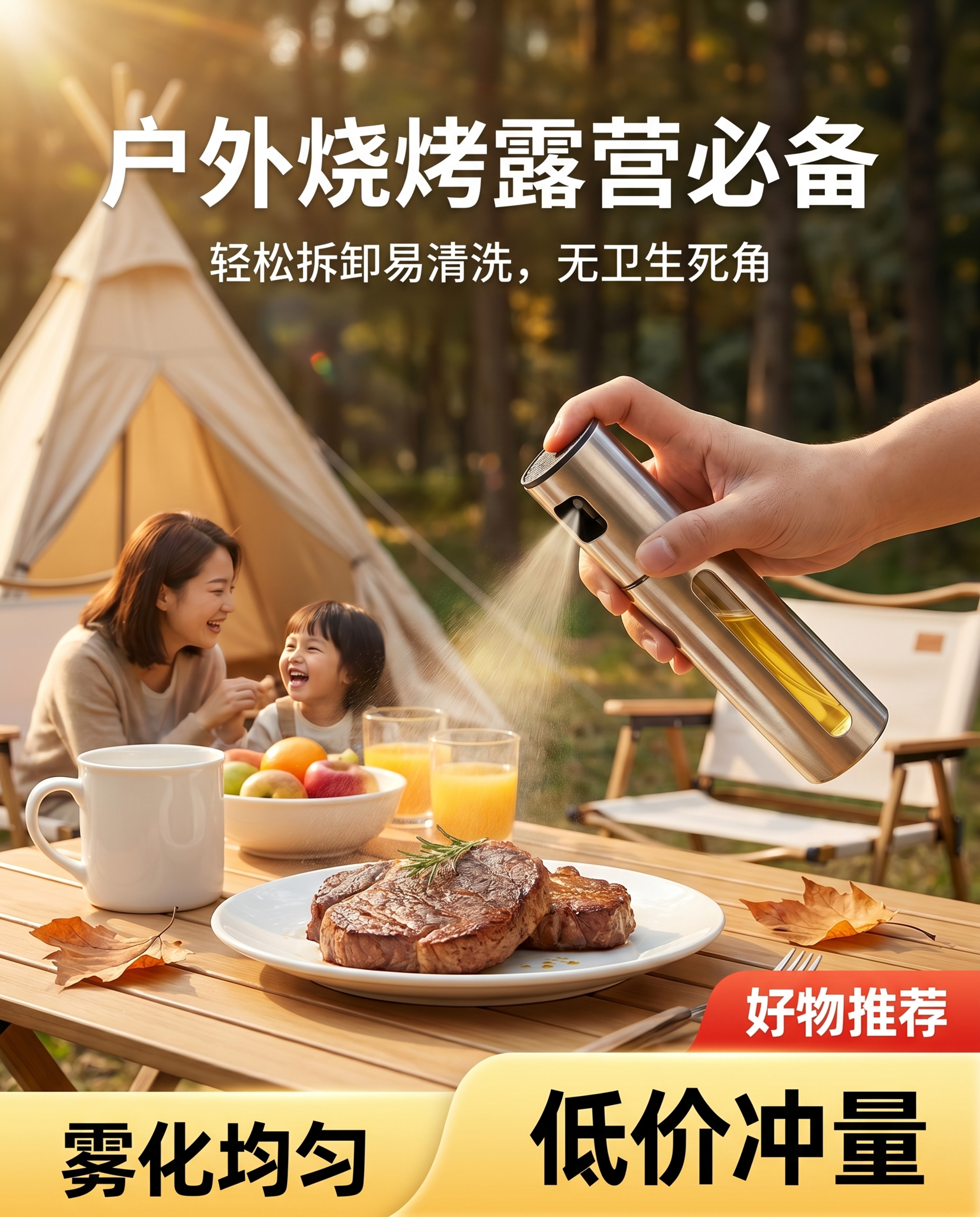 100ml 不锈钢便携式喷油壶，保持原图产品外观：银色金属质感… - 图片创意预览