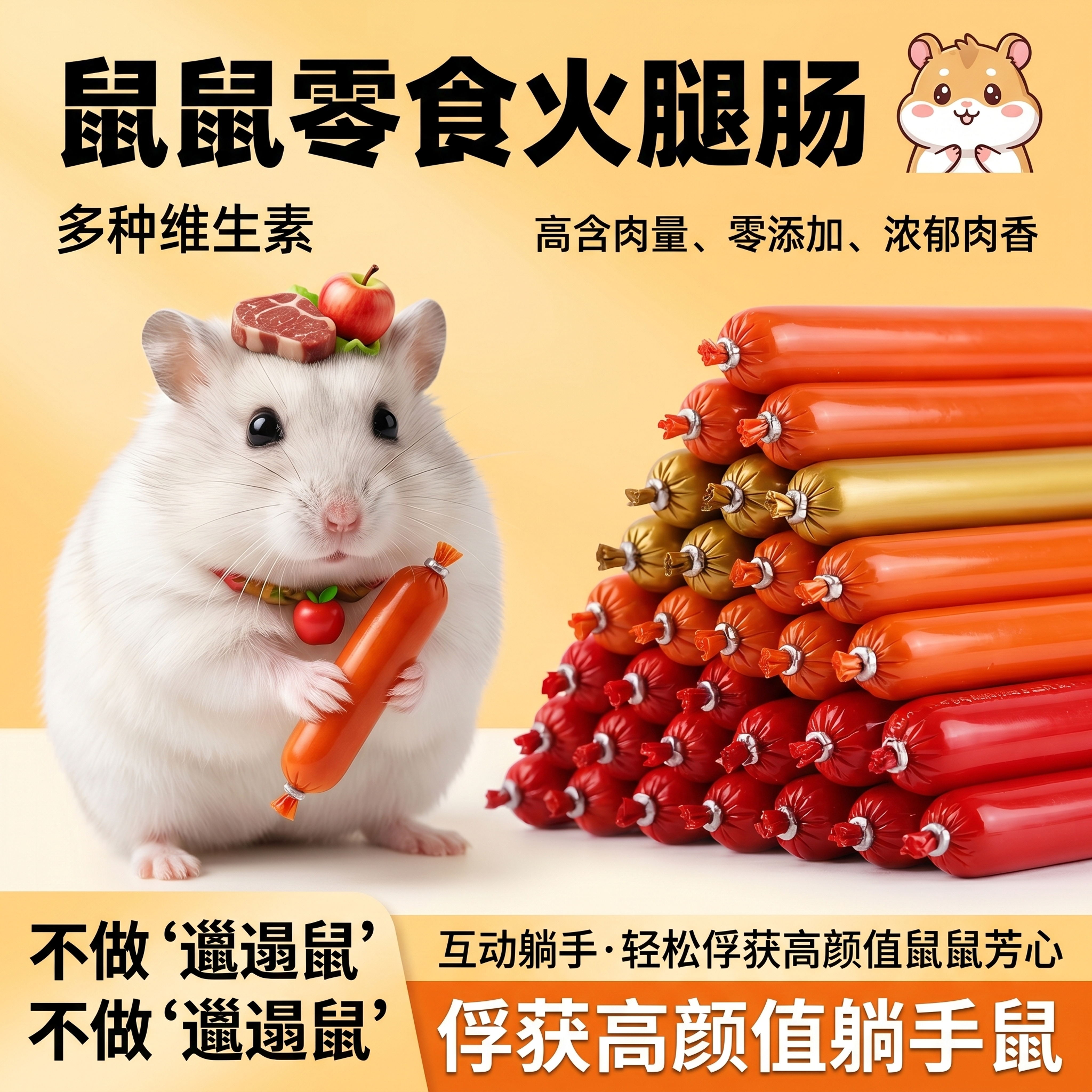语迪品牌仓鼠零食电商主图海报1:1，主题"属鼠零食 醇厚肉香"… - 图片创意预览
