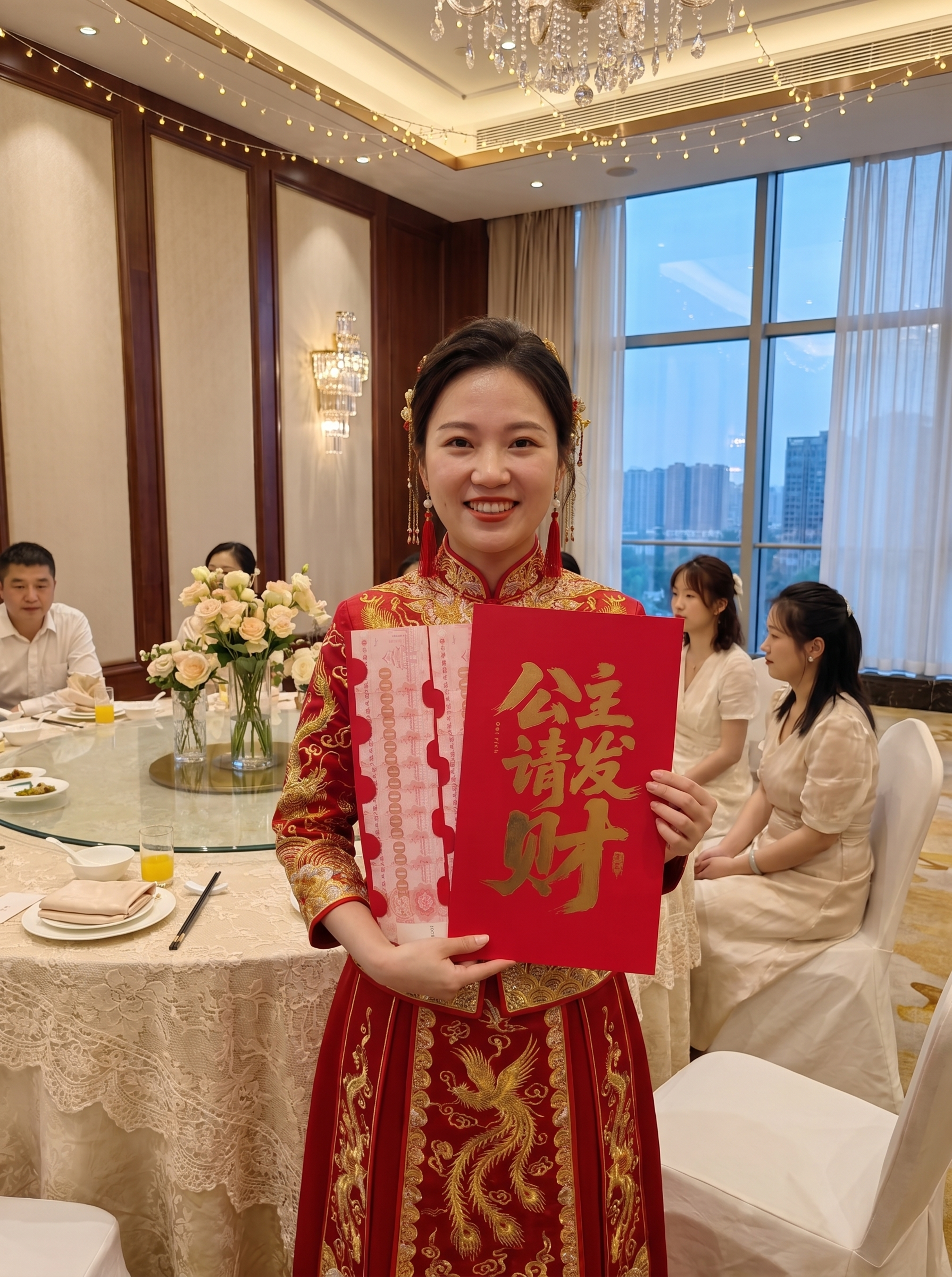保持画面中心的女性双手姿势、托举的展开式红包完全不变：左手托住… - 图片创意预览