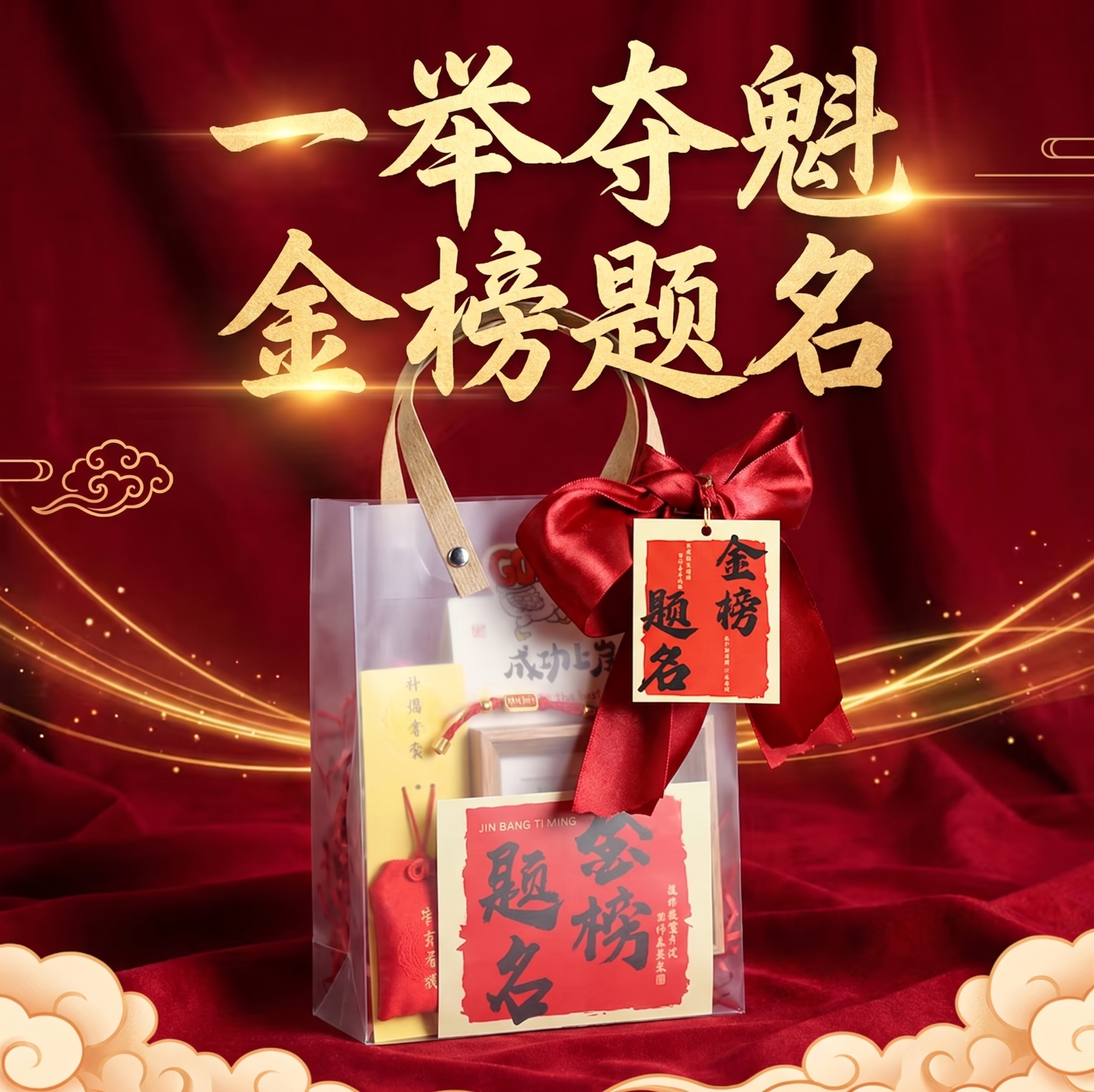 将图中所有单品（前程似锦手链、学业有成香囊、加油励志墙贴卡、坚… - 图片创意预览
