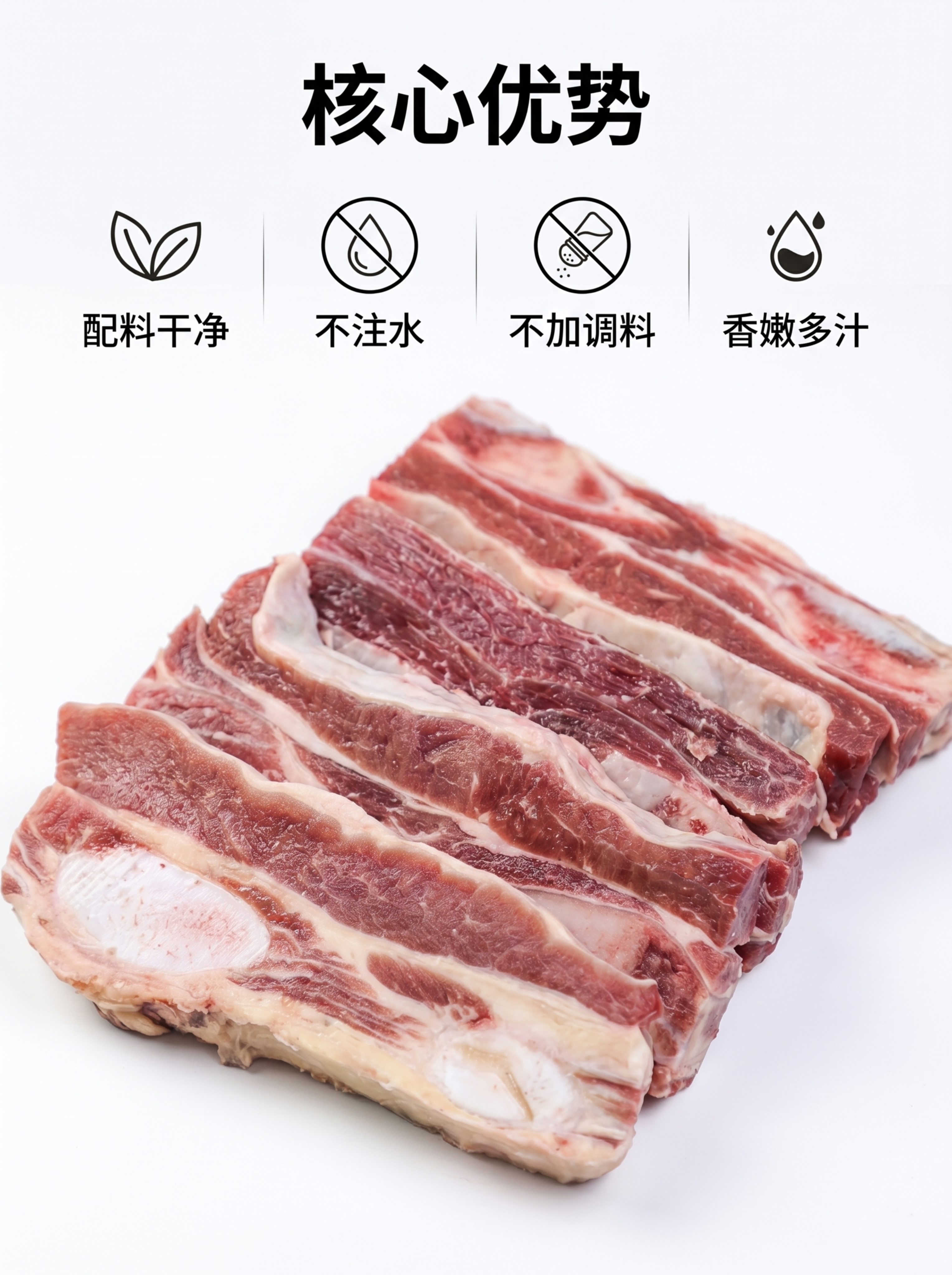 [主图 4] 鲜切黄牛牛肋条产品优势展示 [氛围风格] 干净简… - 图片创意预览