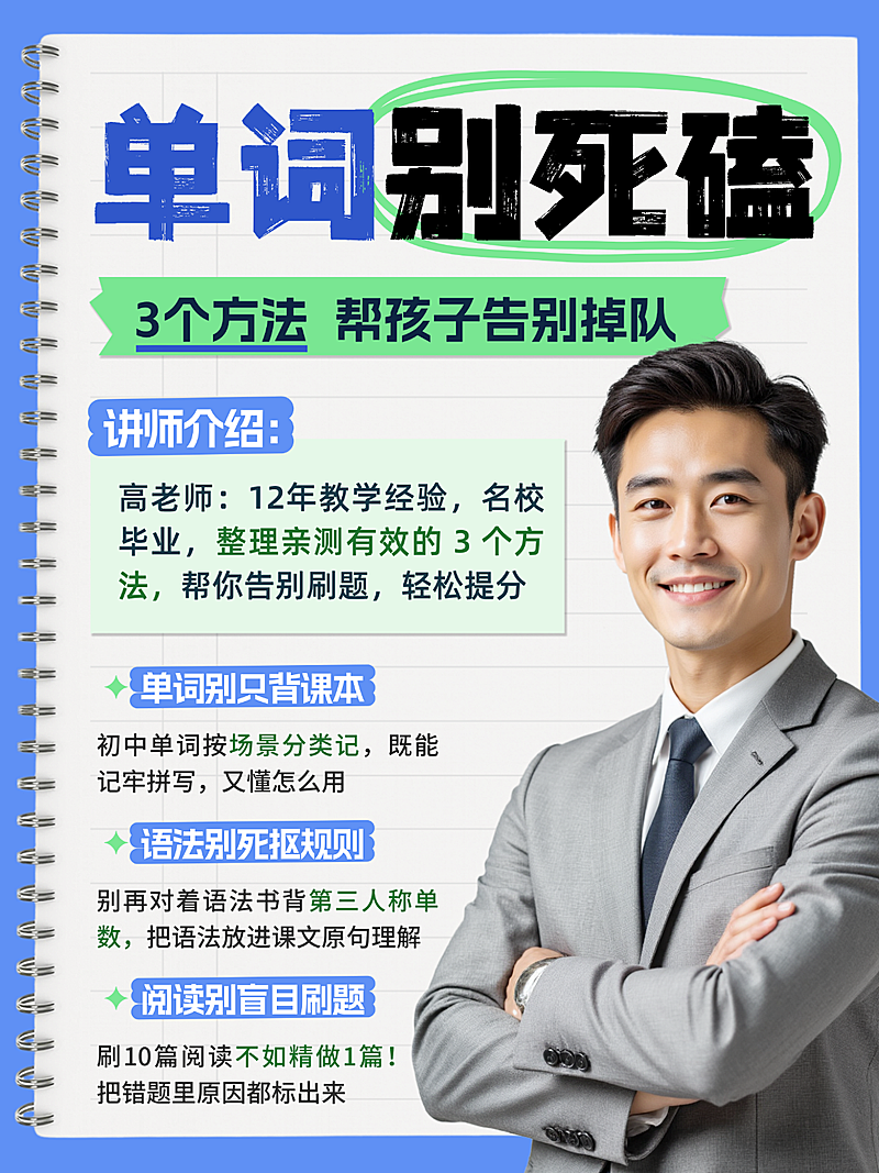 K12初升高英语教育培训教育备考科普人像小红书封面