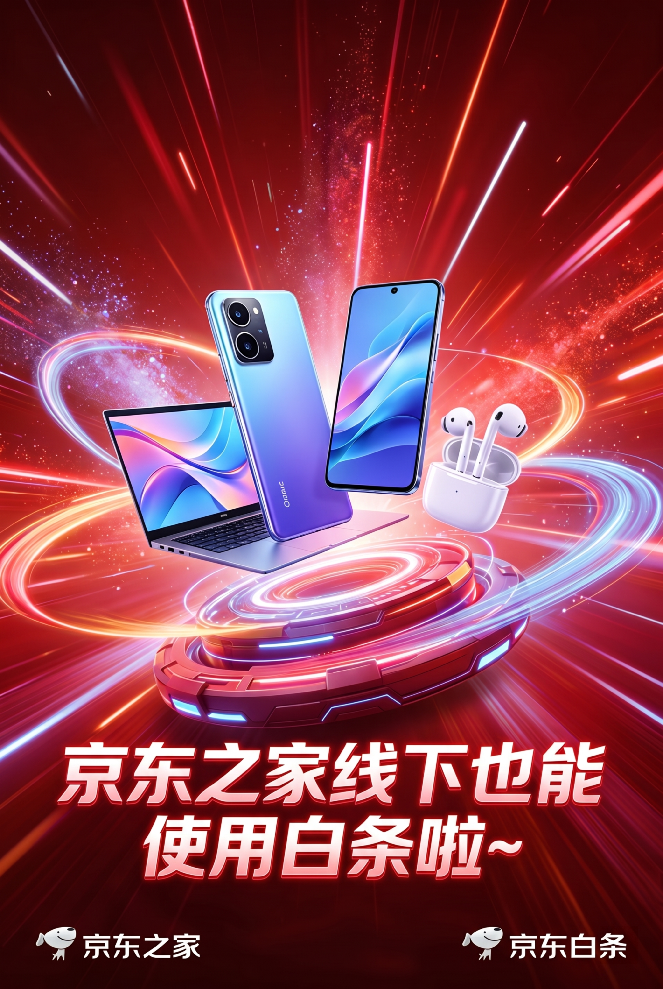 参考原图的数码产品展示构图，生成一张红色科技风海报，尺寸比例为… - 图片创意预览