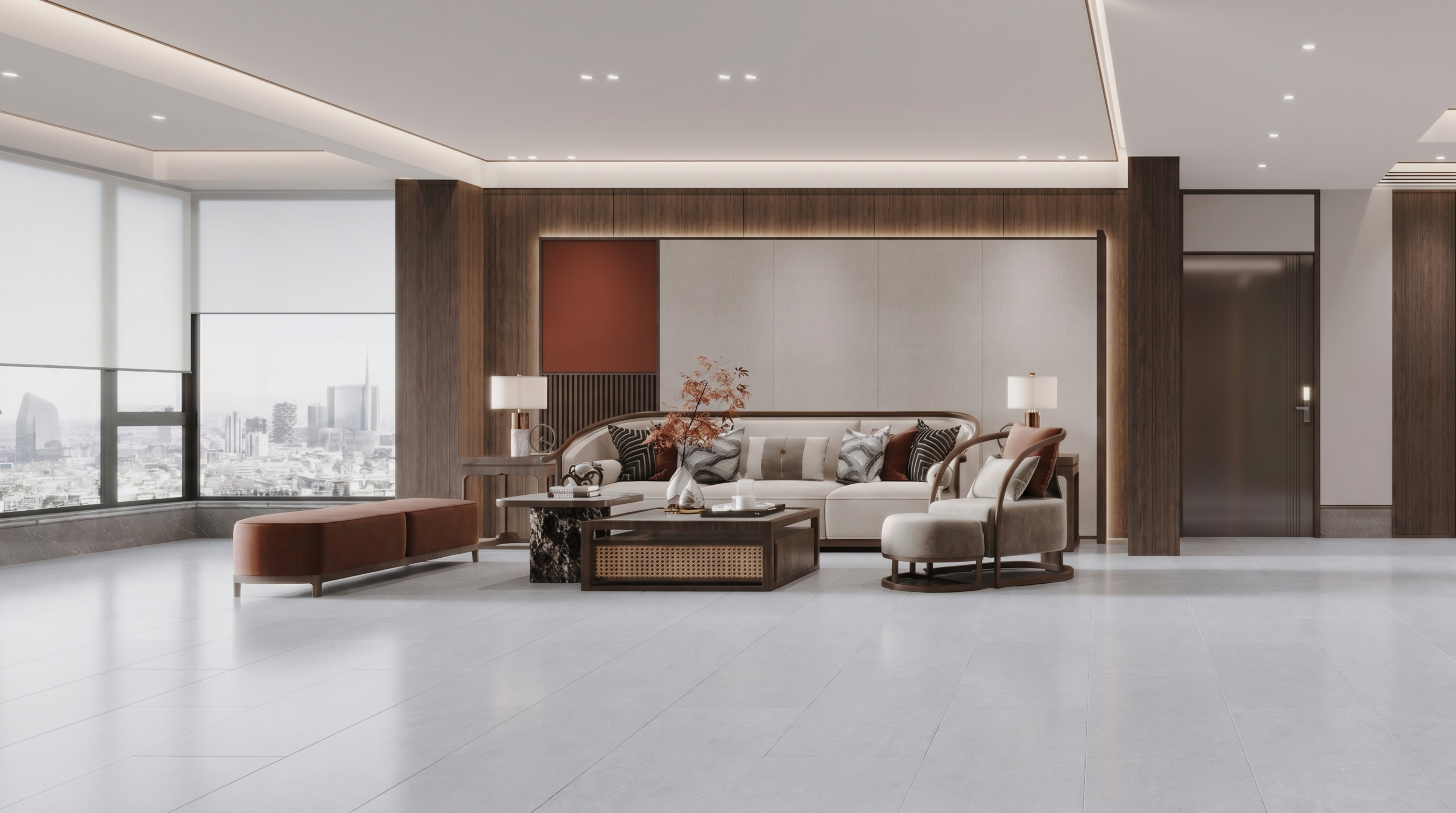 清除原地面大理石地砖和地毯，将地面替换成图1、图2的浅灰色哑光… - 图片创意预览