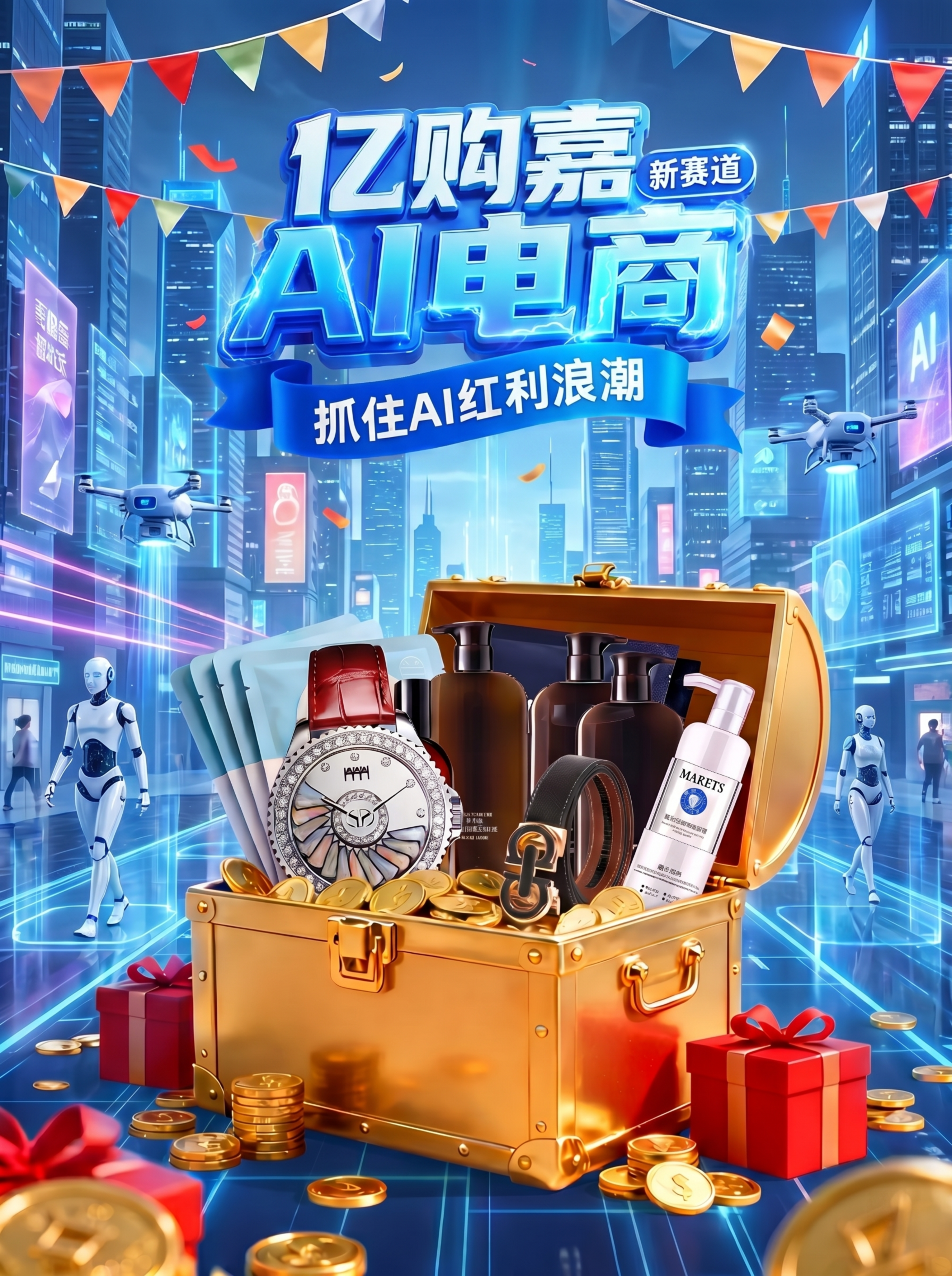 保持画面构图、产品、背景AI科技场景及所有元素不变，仅将顶部标… - 图片创意预览