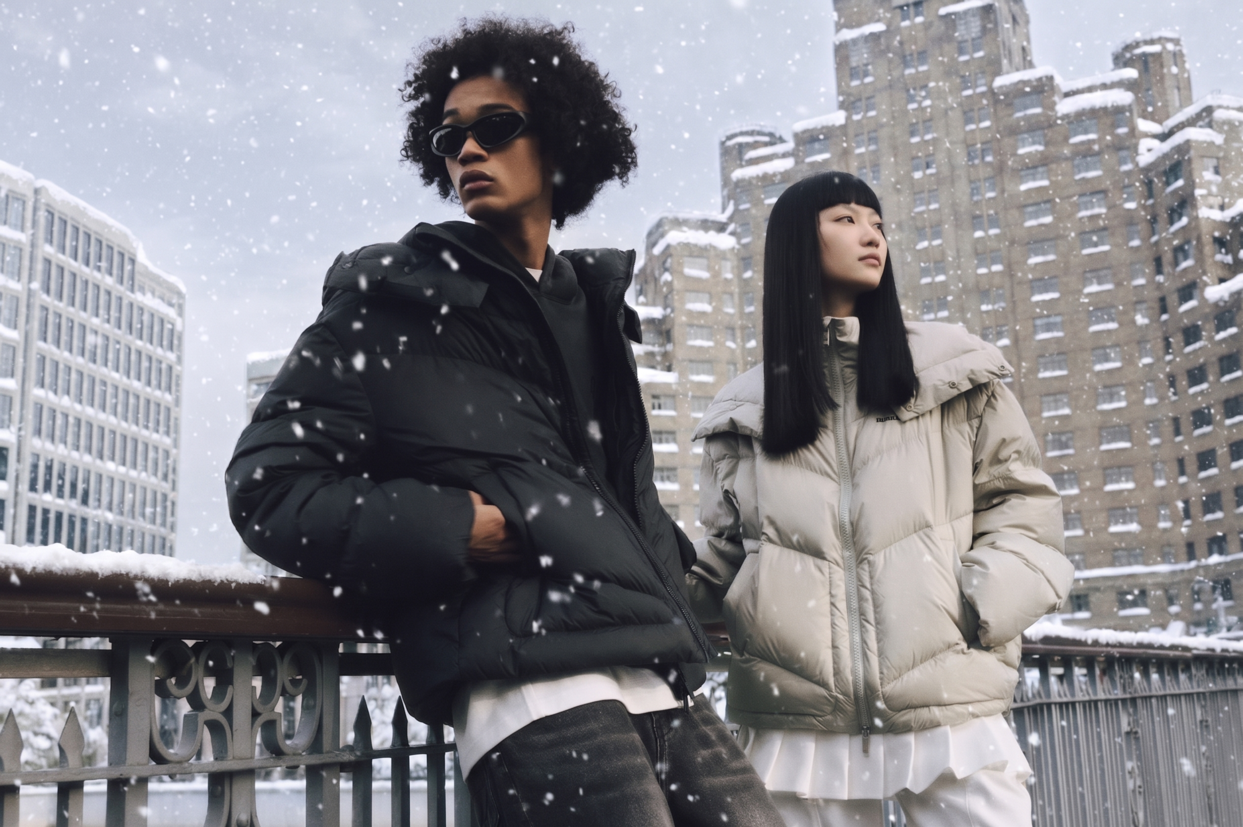 保持人物和服装不变，将背景建筑改为冬天积雪覆盖的效果，整个画面… - 图片创意预览