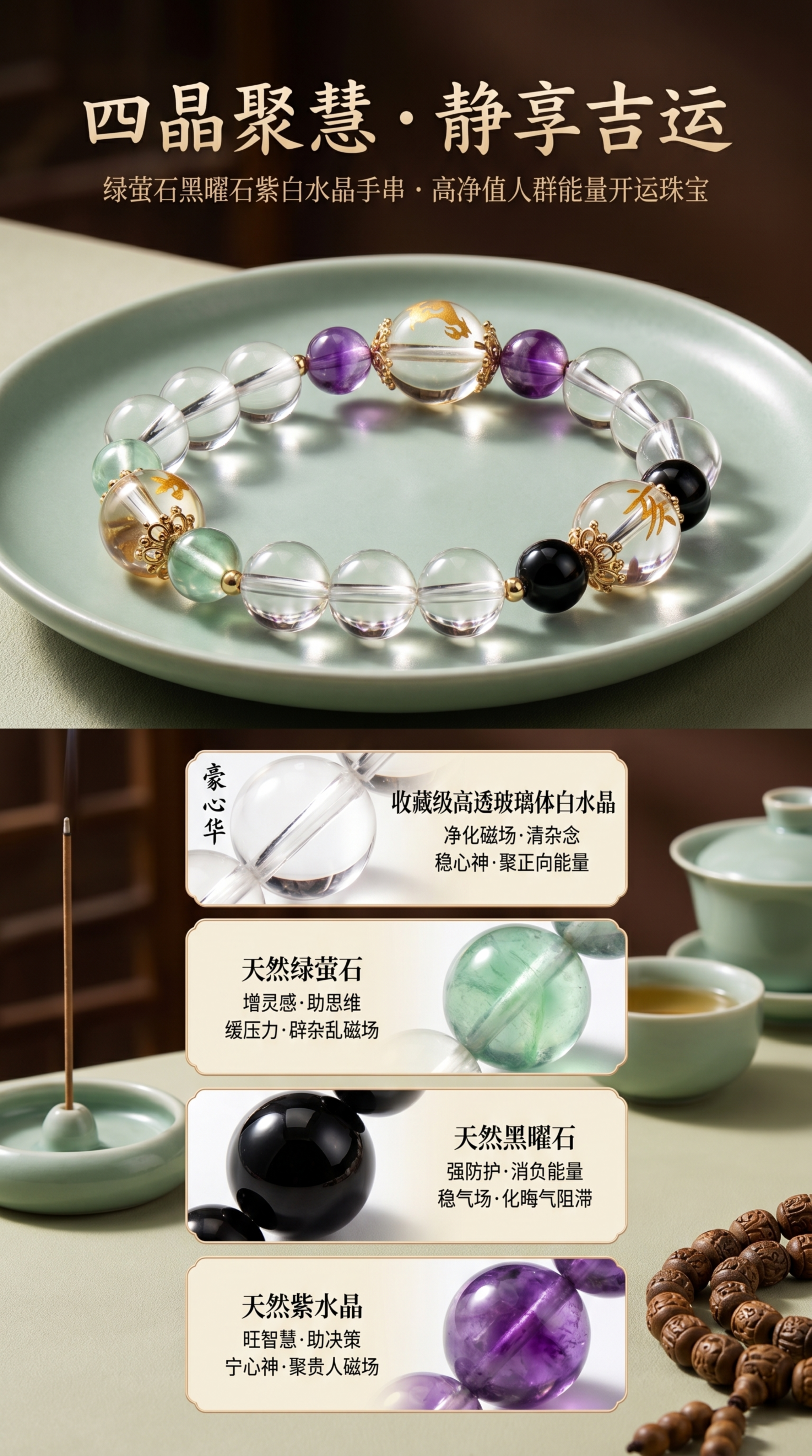 不改变原来图片的手串结构，制作商业特写级8K超高清种草长图海报… - 图片创意预览