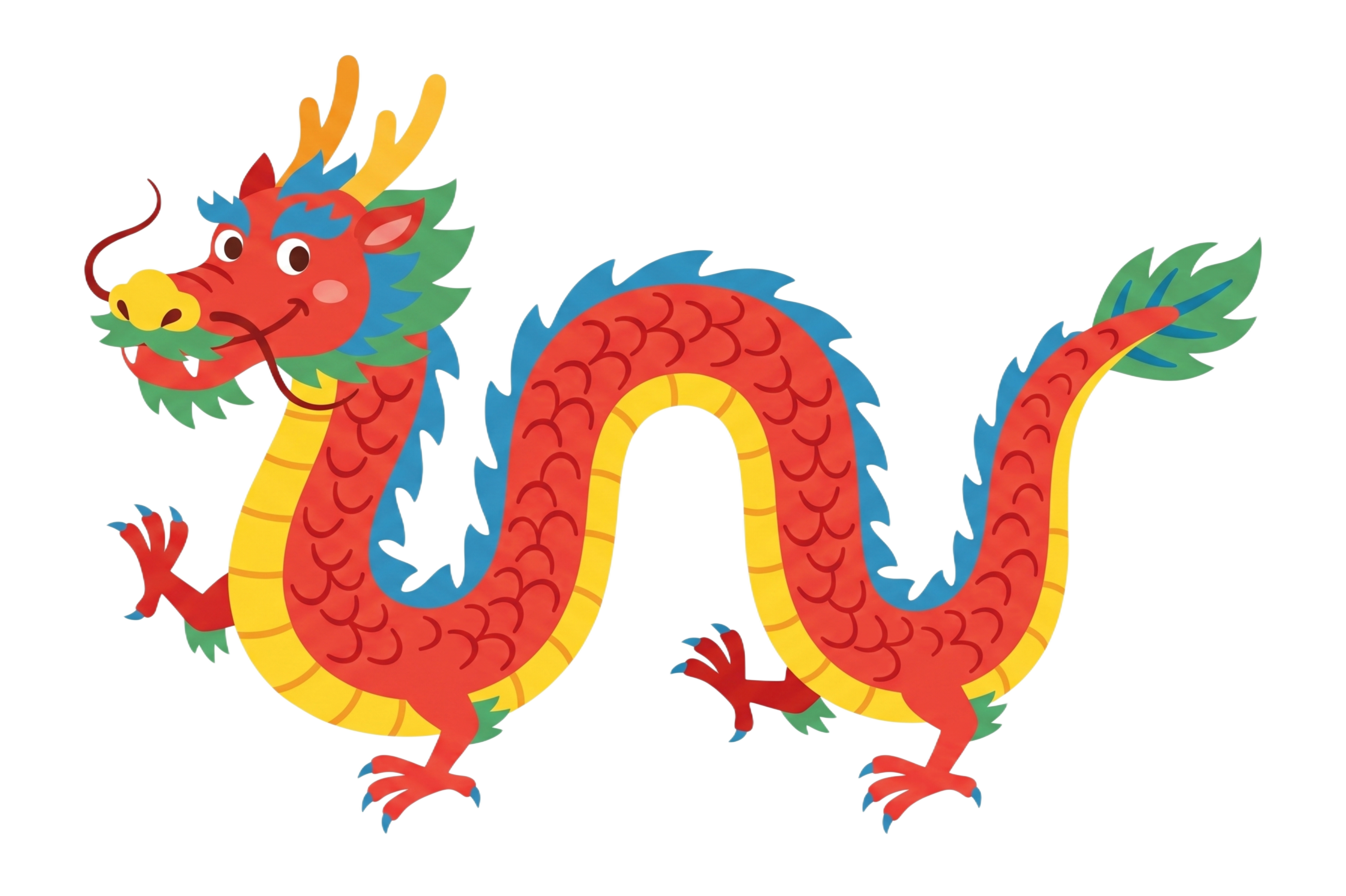 生成一只中国龙，采用参考图中的可爱扁平插画风格，简约纯色块拼接… - 图片创意预览