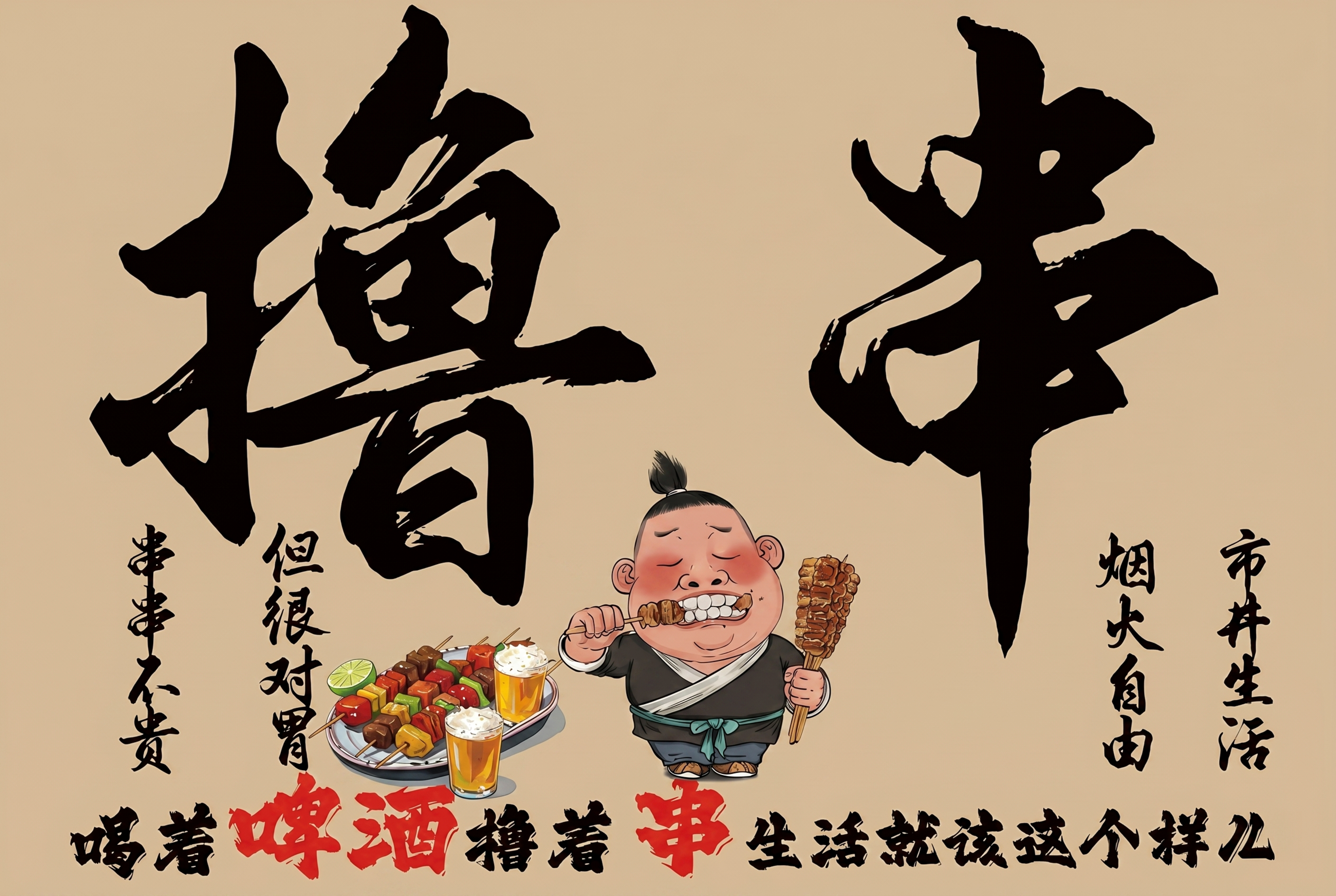 将这张撸串烧烤广告图片生成可供广告打印的高清图片，保留原图片所… - 图片创意预览