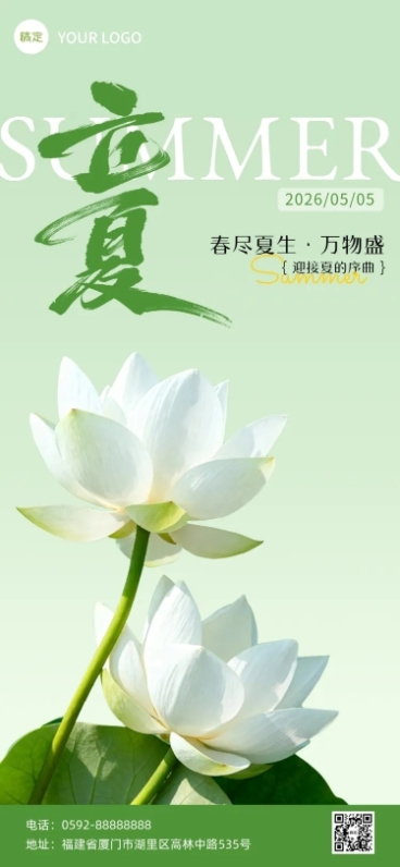 立夏二十四节气荷花荷叶简约海报预览效果