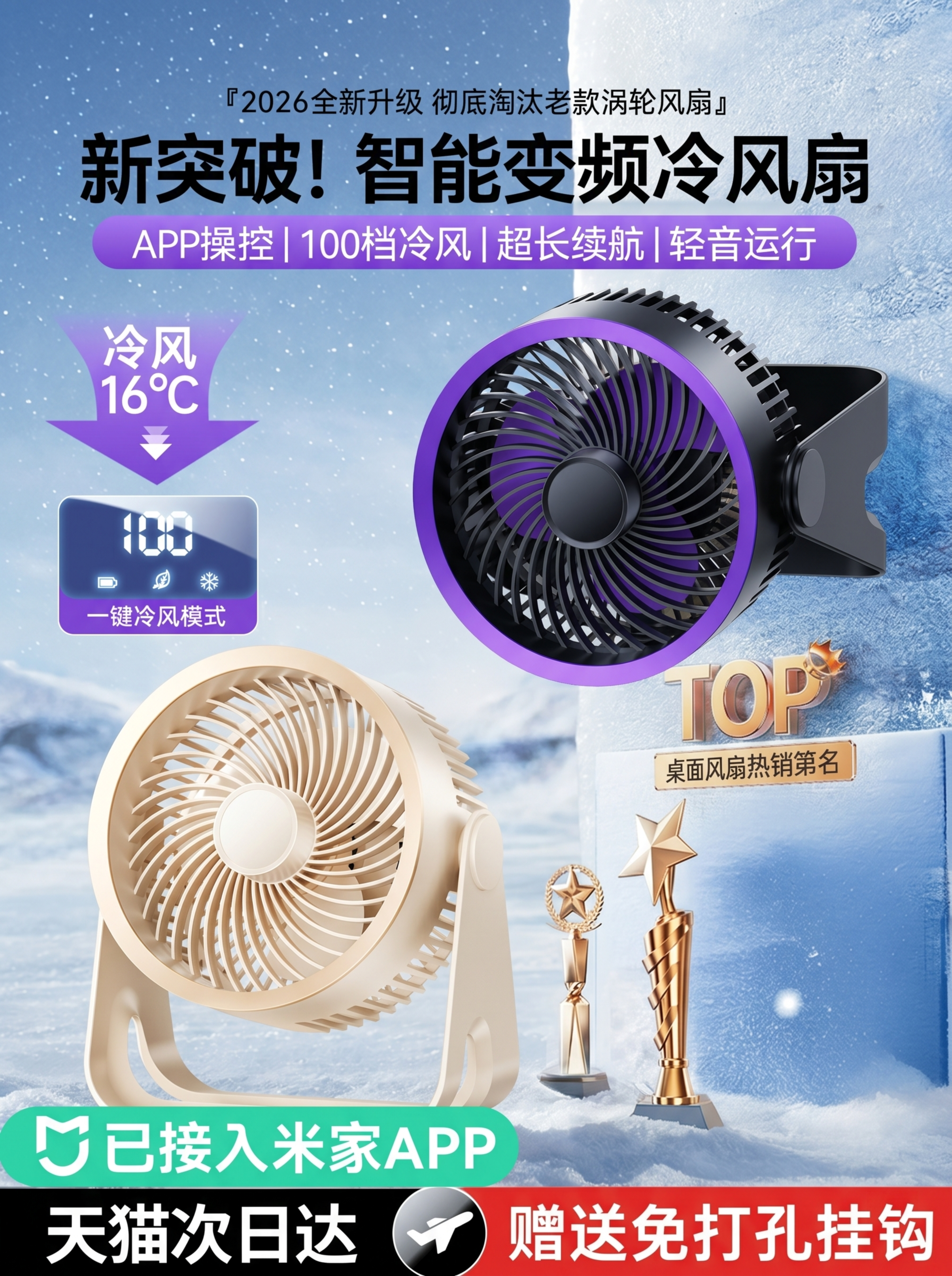 将第一张图中的两个风扇产品替换为：一个是图二的米白色风扇，另一… - 图片创意预览