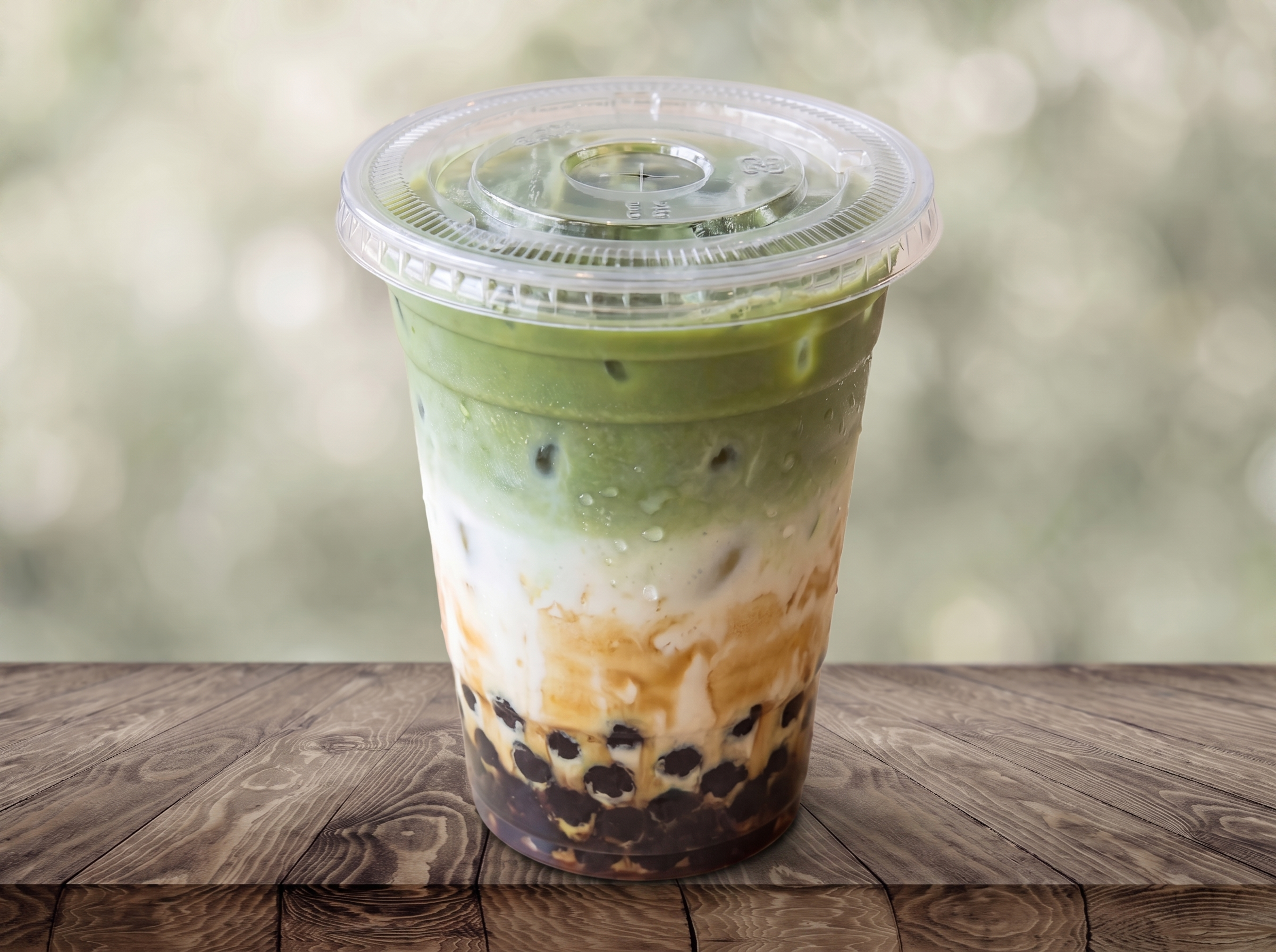 高清增强抹茶珍珠奶茶图：提升杯体通透感、分层清晰度（抹茶层/奶… - 图片创意预览