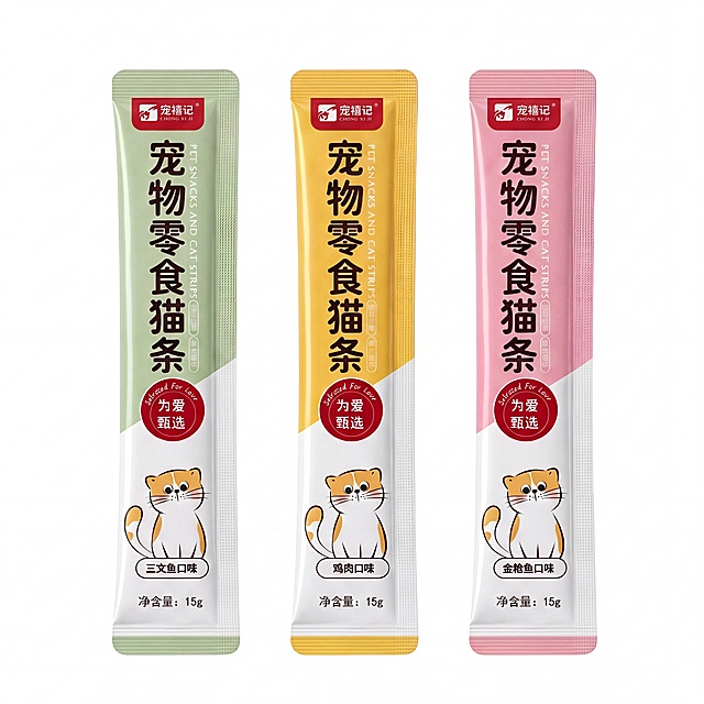 完美白底图, 绝对 #FFFFFF 纯粹白底填充
主体绝对居中，上下留白相等，主体占画面85%，保留三款猫条包装排列，水平视角正视，垂直视角平视，硬性纸质包装组合结构，保留原有三色包装设计，将每个包装顶部的"宠禧记"logo修改为原图中的半圆形弧形logo形状，保持红色底色和白色文字不变，调整为正确的弧形底部形状，不改变包装其他原有设计。
彻底清除所有多余元素，背景只能是纯净白色，保留包装本身所有文字和设计。
无任何阴影，完全去除所有接触阴影、投射影和倒影。
保持物理结构完整，严禁变形，增强纸质包装材质质感，轮廓清晰，4K超高清，保证包装文字完整清晰，严禁裁剪主体，保留完整边缘