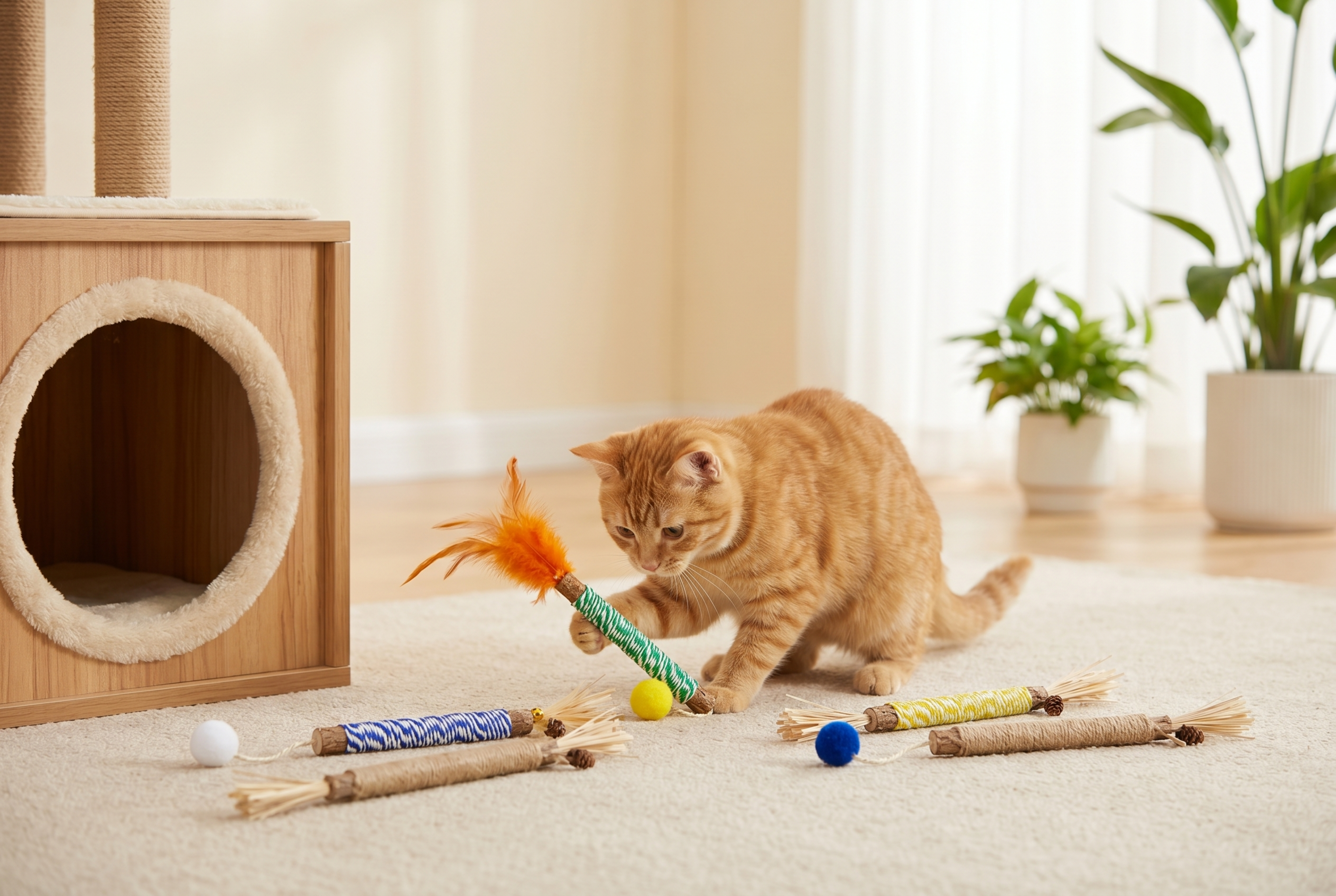 保持图中所有五款逗猫棒产品的材质、颜色、物理结构绝对不变，严禁… - 图片创意预览