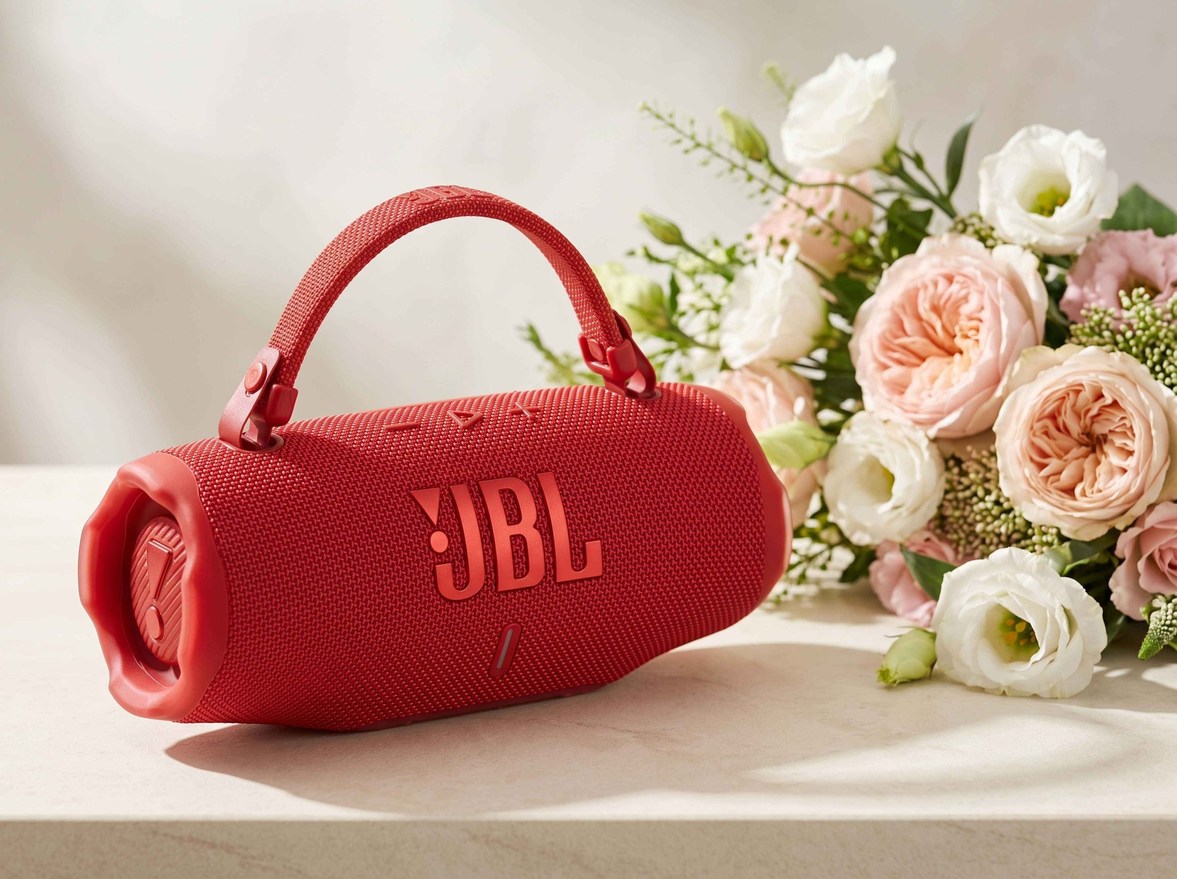 红色JBL便携蓝牙音响，保持原有产品外观、物理结构绝对不变，保… - 图片创意预览