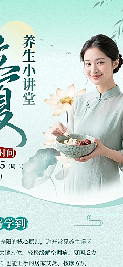 立夏节气夏季养生科普讲师课程长图海报