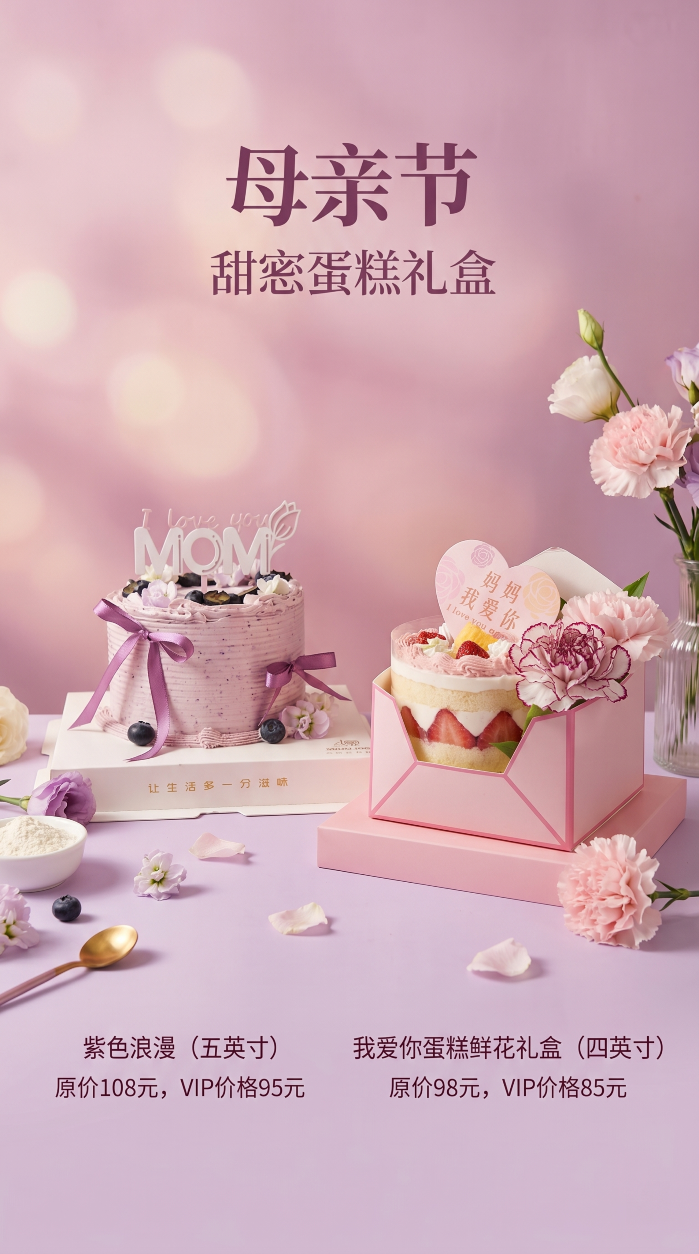 竖版构图，高清商业美食摄影，母亲节限定甜品礼盒组合，画面左侧放… - 图片创意预览