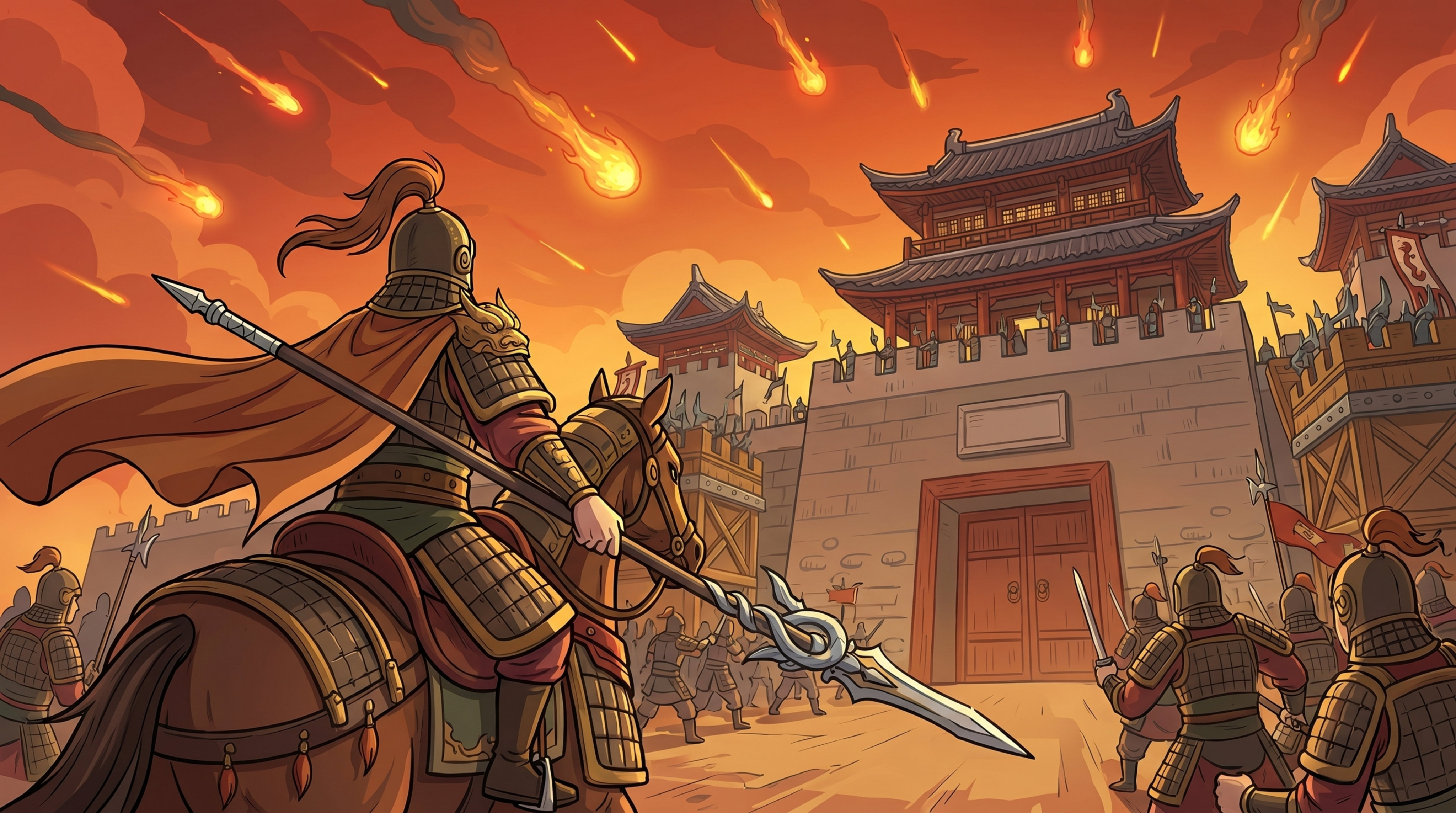 生成符合核心主题构图的古代战争史诗场景：骑兵突袭，背影视角，前… - 图片创意预览