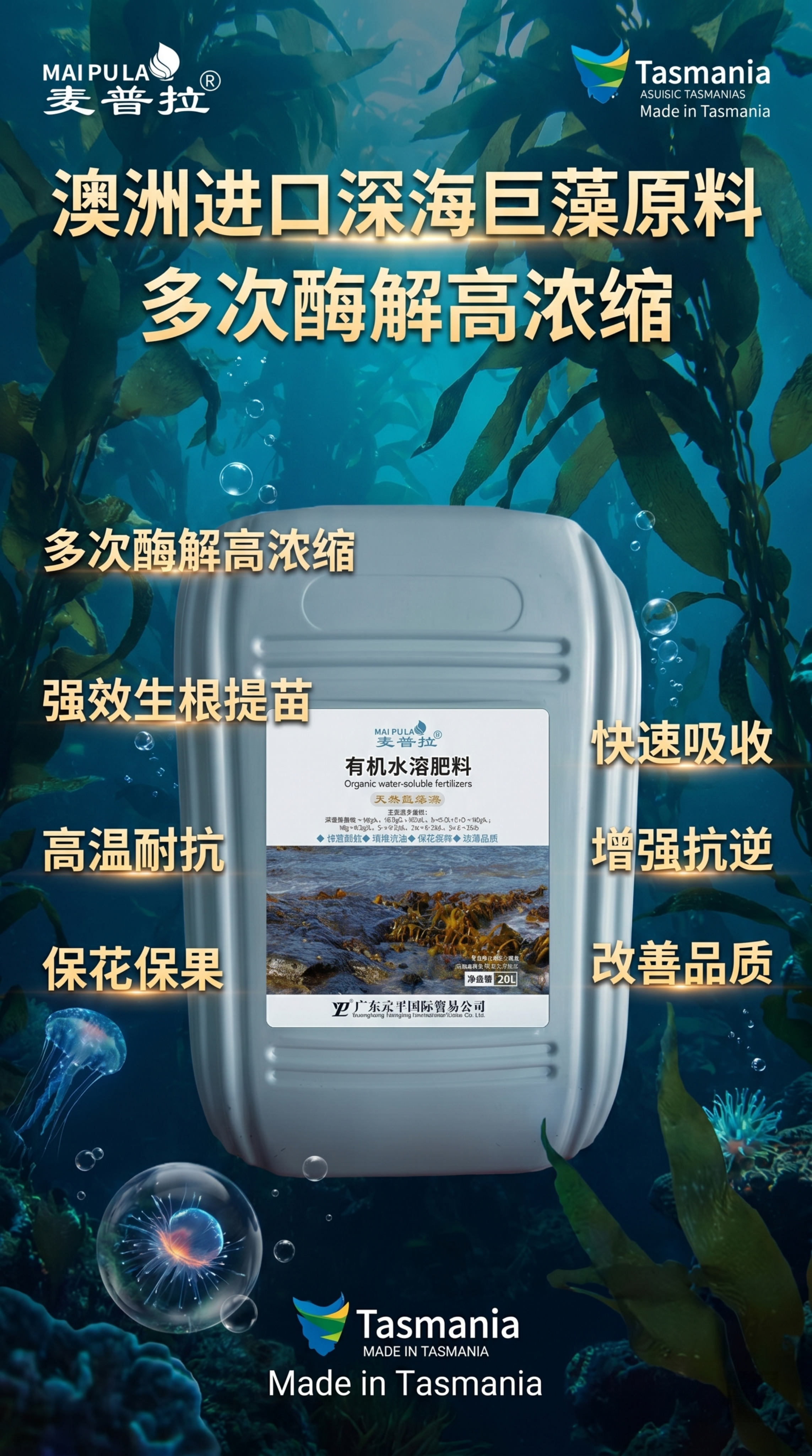 优化澳大利亚进口巨藻液产品推广海报，提炼清晰突出卖点：澳洲进口… - 图片创意预览