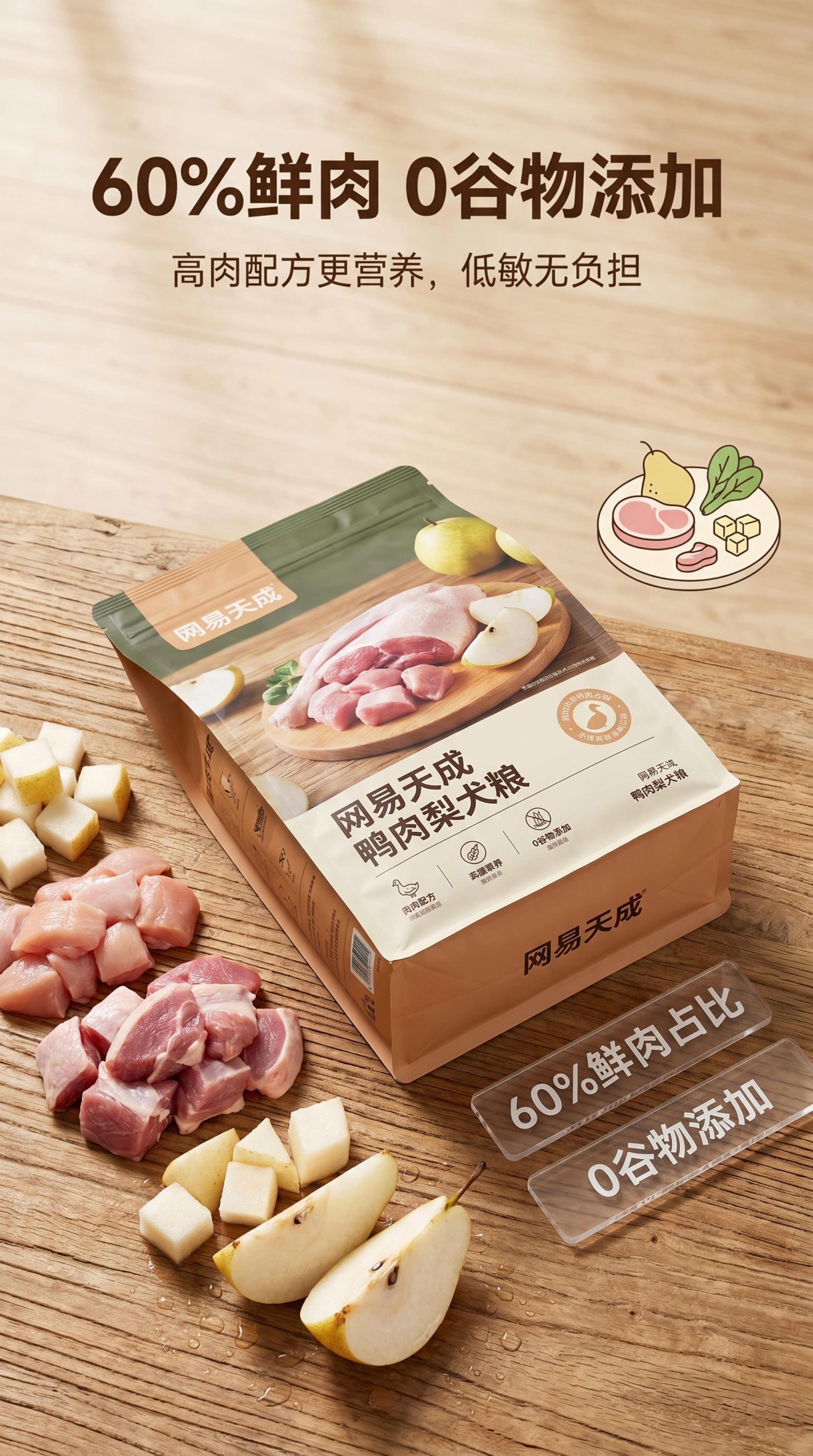 电商详情页第二屏，主文案“60%鲜肉 0谷物添加”居中放大，粗… - 图片创意预览
