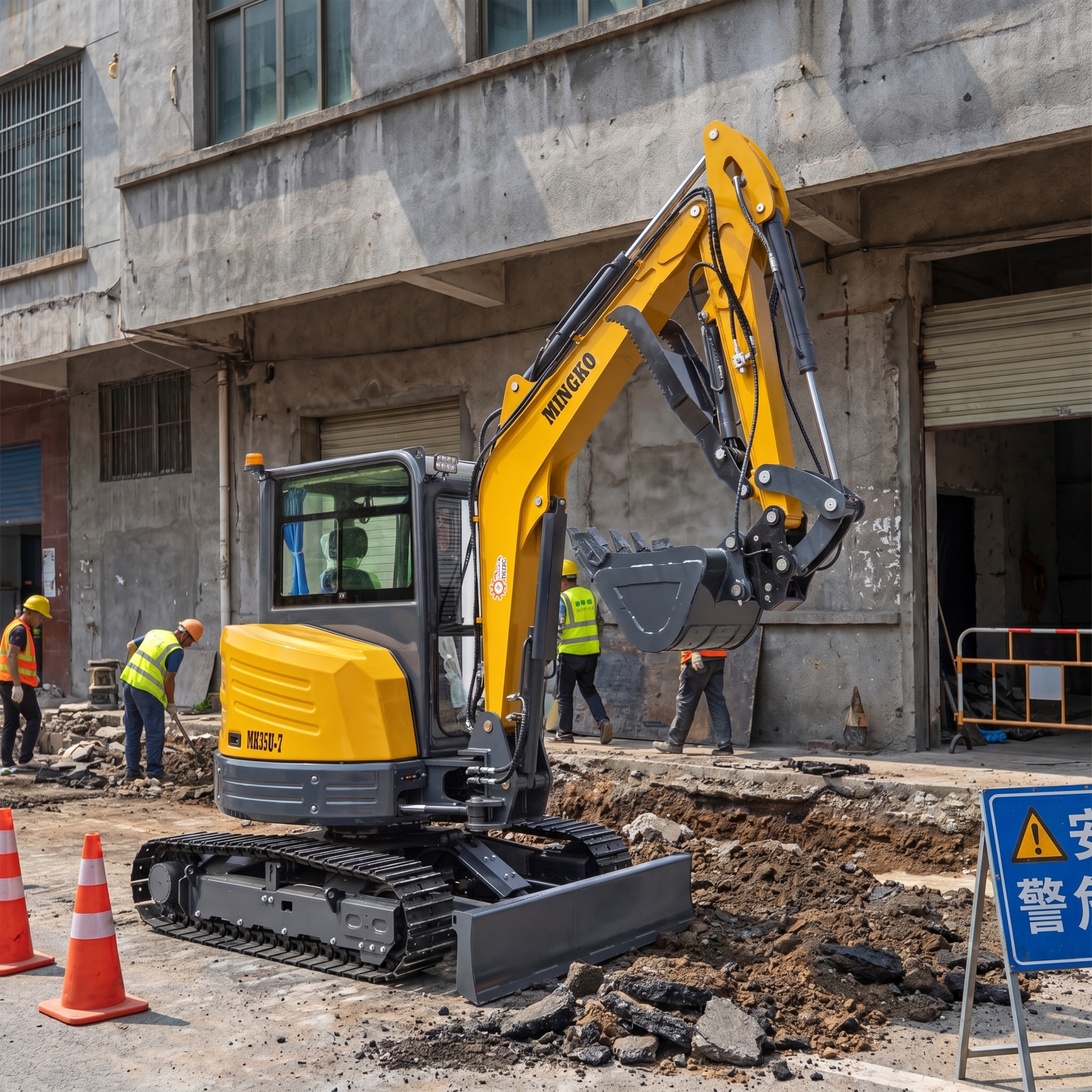超写实工程场景产品摄影。 主体：挖掘机严格参照上传产品图，完整… - 图片创意预览