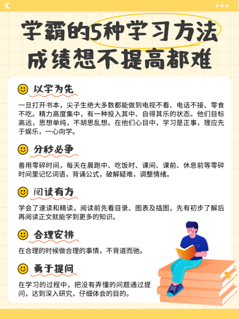 扁平插画风学霸学习方法知识分享小红书配图预览效果