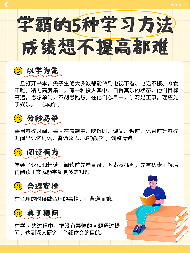 扁平插画风学霸学习方法知识分享小红书配图