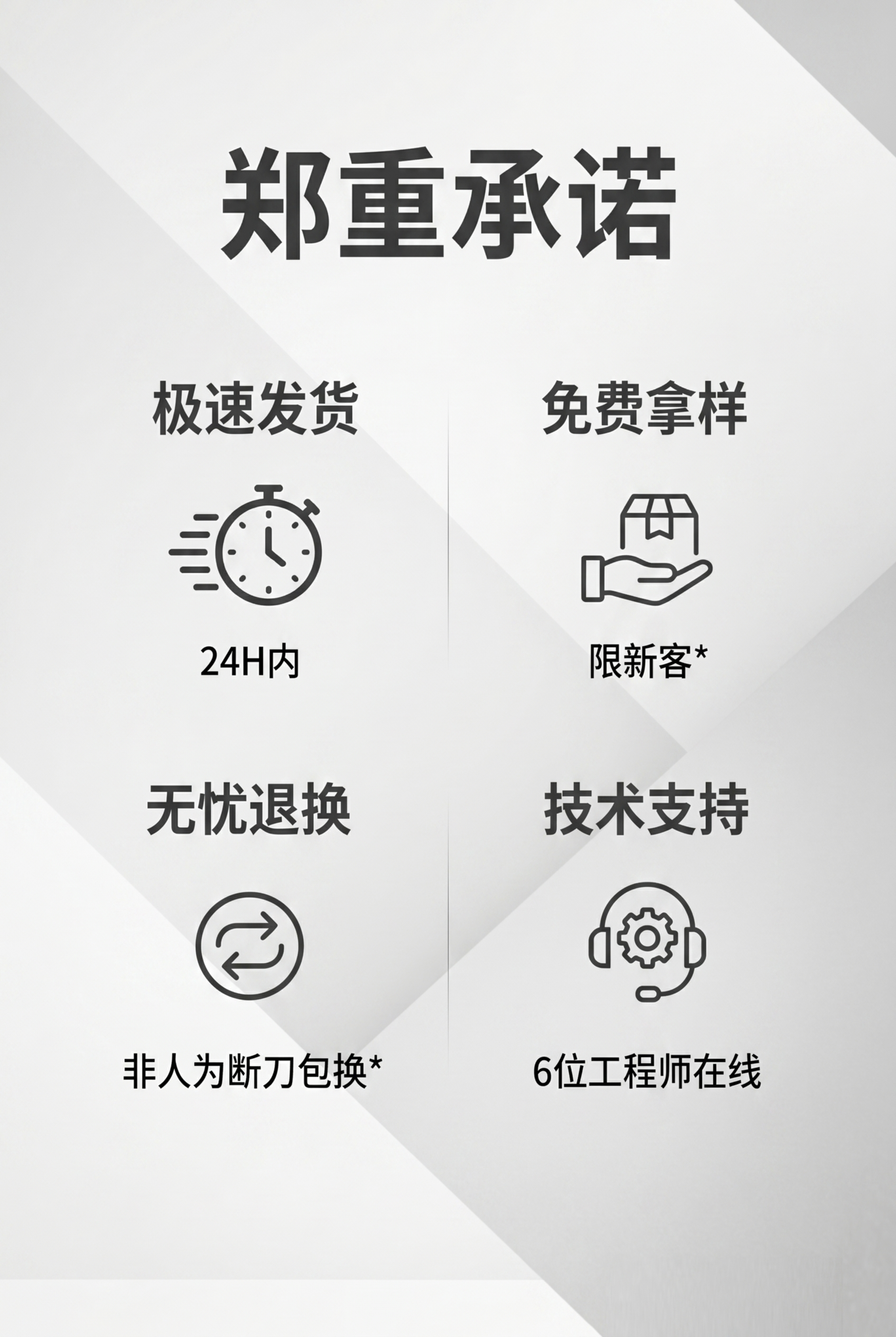 天猫淘宝商品详情页第十张服务保障页，背景是简约科技风灰白几何拼… - 图片创意预览
