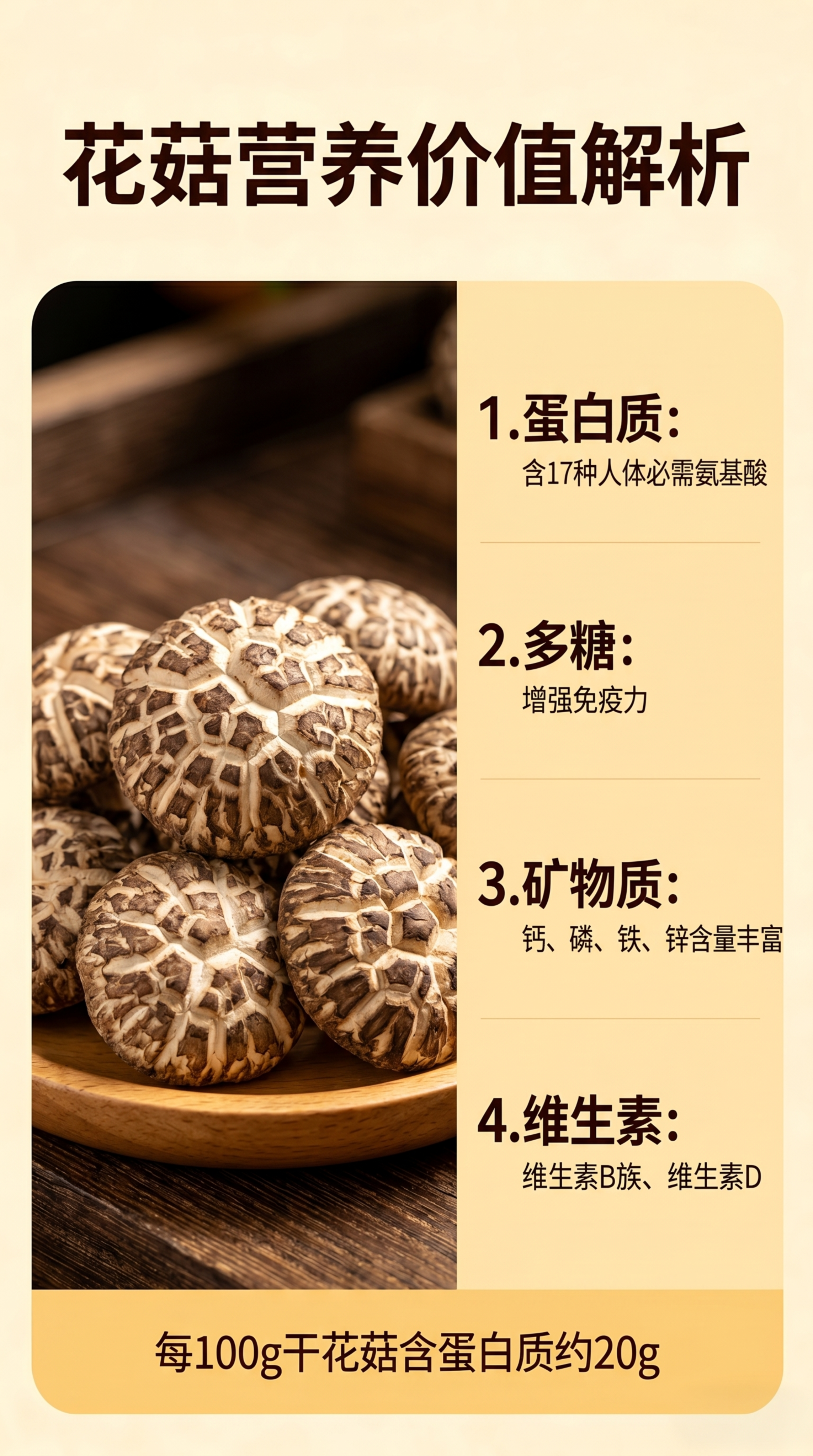 这是花菇电商详情页的第三屏：花菇营养价值解析，标题为“花菇营养… - 图片创意预览
