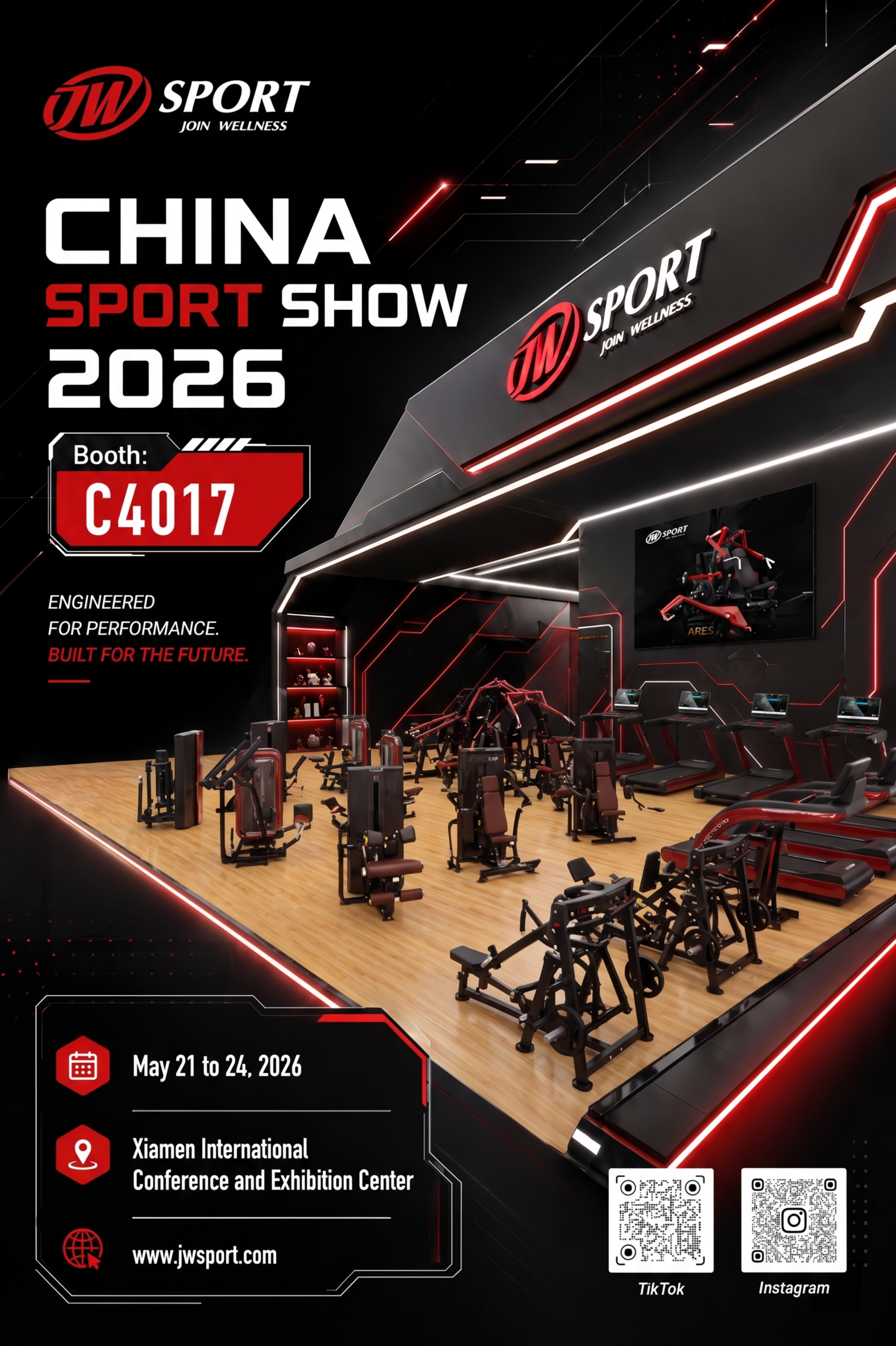 将第二张图里的所有健身器械放到这张海报的空展位木地板区域摆放好… - 图片创意预览