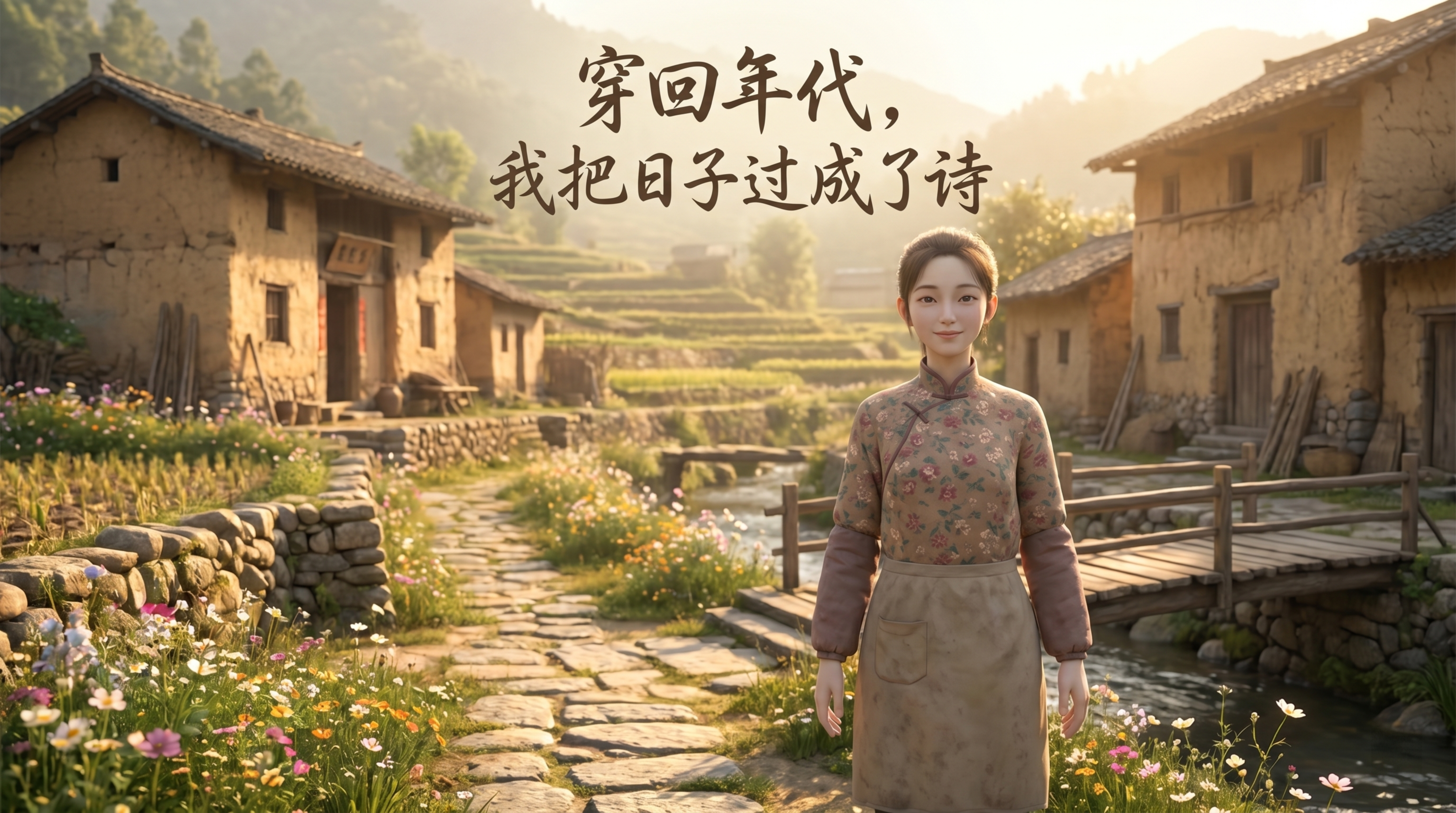 AI漫剧封面《穿回年代，我把日子过成了诗》，标题文字放置在安全… - 图片创意预览