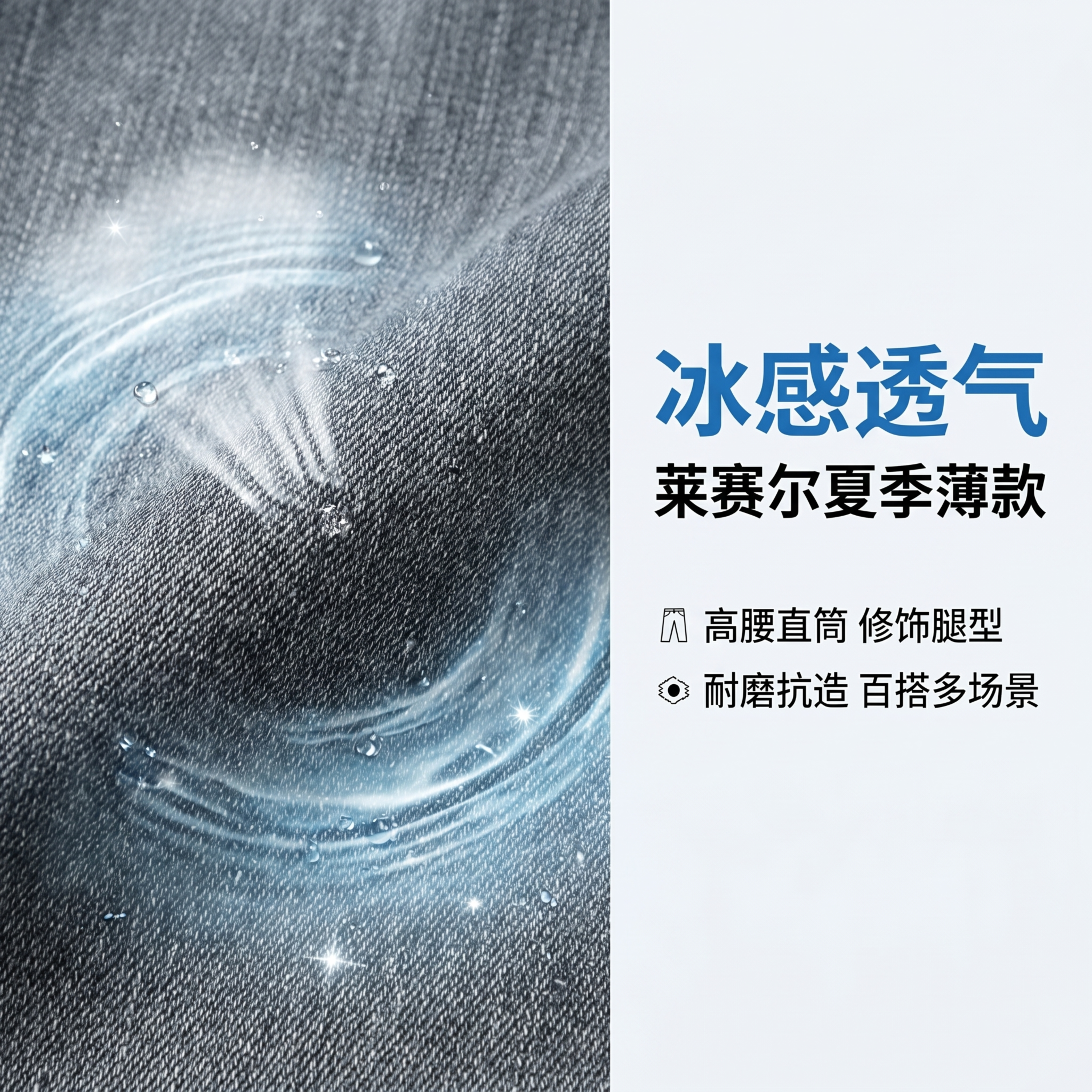 [主图 4] 皮尔卡丹牛仔裤面料细节卖点展示图，版式为左图右文… - 图片创意预览